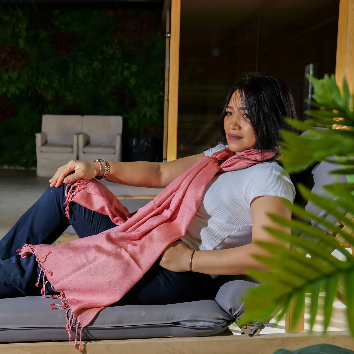 Elegant Handwoven Silk Shawl in Coral Pink sold by wboxgo product image thumbnail 4