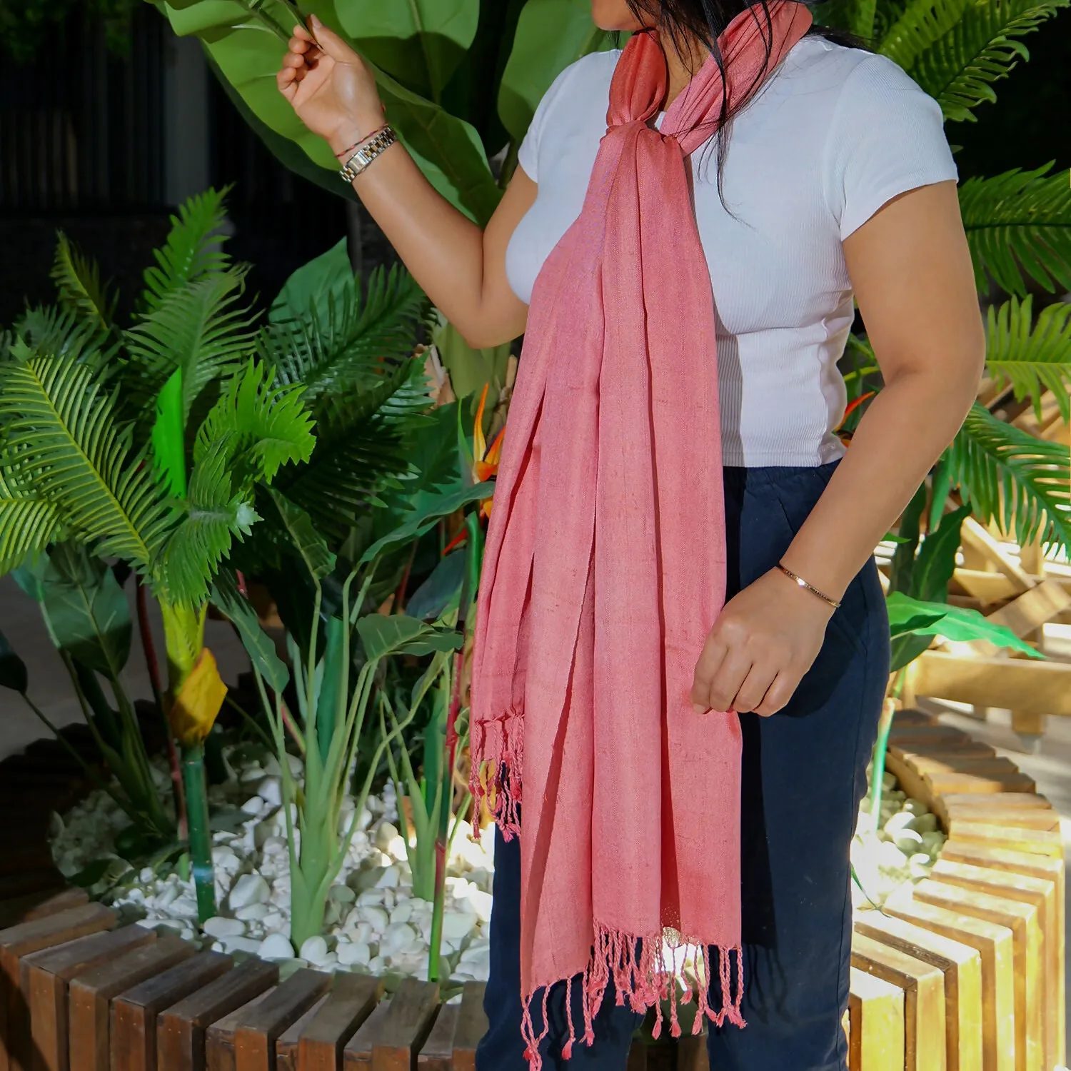 Elegant Handwoven Silk Shawl in Coral Pink sold by wboxgo product image thumbnail 5