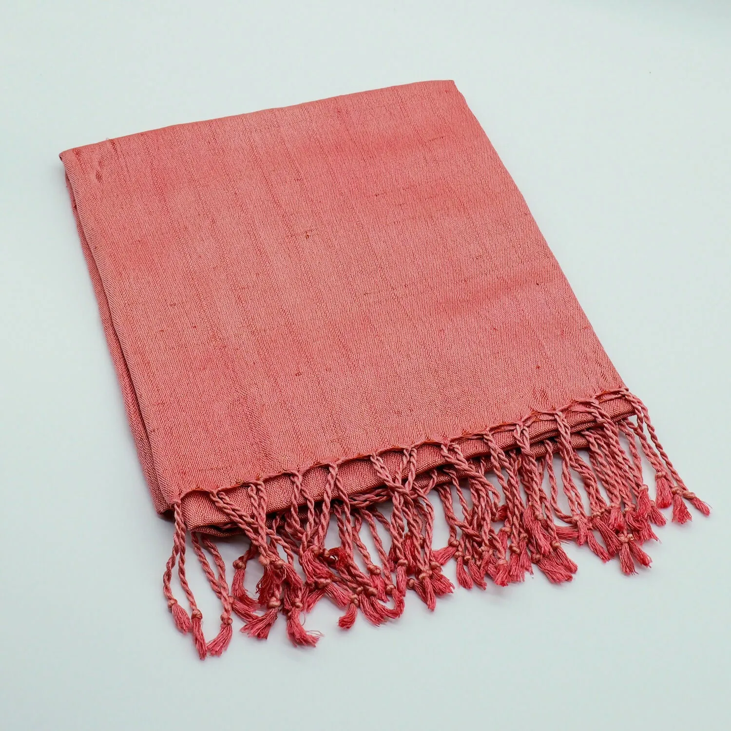 Elegant Handwoven Silk Shawl in Coral Pink sold by wboxgo