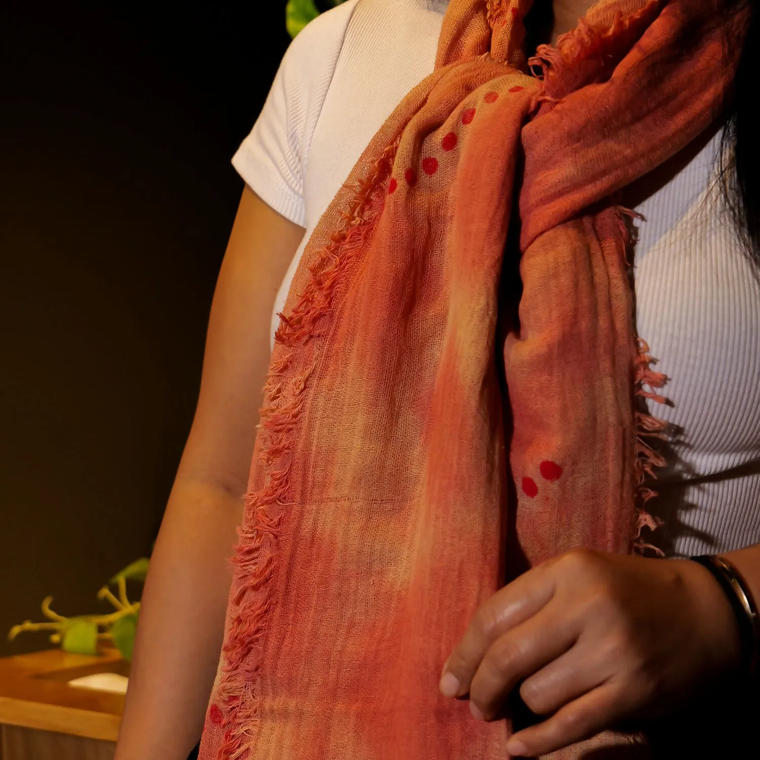 Handwoven 100% Cotton Scarf - Sunset Orange with Abstract Pattern sold by wboxgo product image thumbnail 5