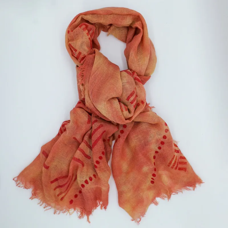 Handwoven 100% Cotton Scarf - Sunset Orange with Abstract Pattern sold by wboxgo