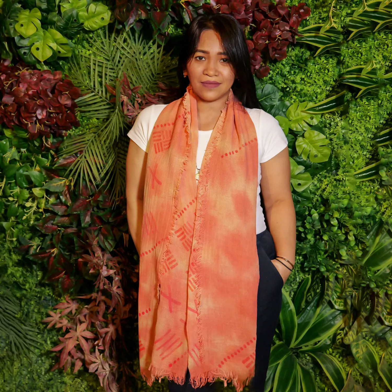 Handwoven 100% Cotton Scarf - Sunset Orange with Abstract Pattern sold by wboxgo product image thumbnail 2