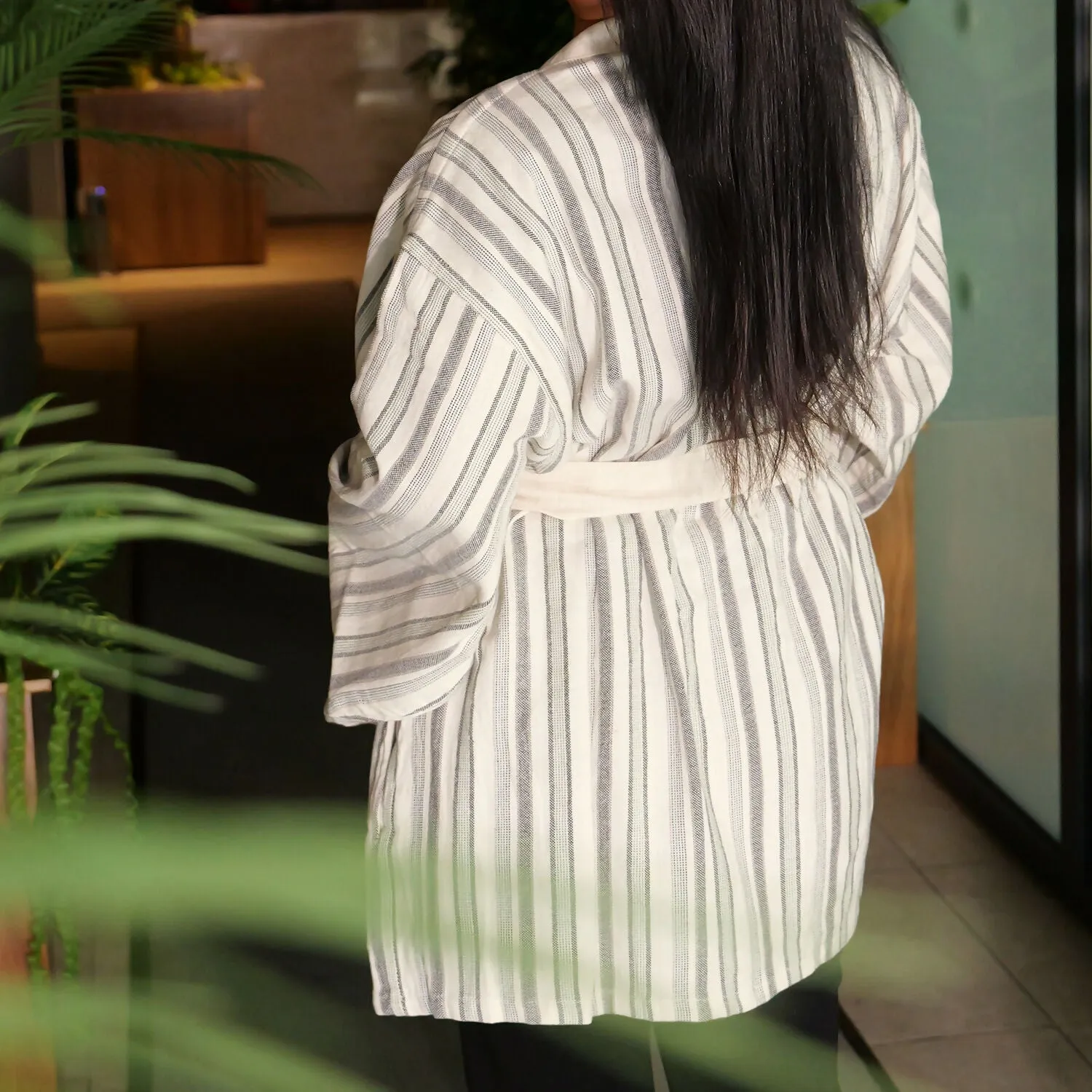 Linen-Cotton Blend Kimono Jacket - Striped Design sold by wboxgo product image thumbnail 3