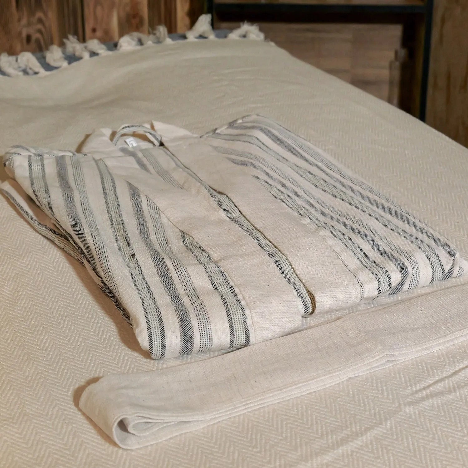 Linen-Cotton Blend Kimono Jacket - Striped Design sold by wboxgo