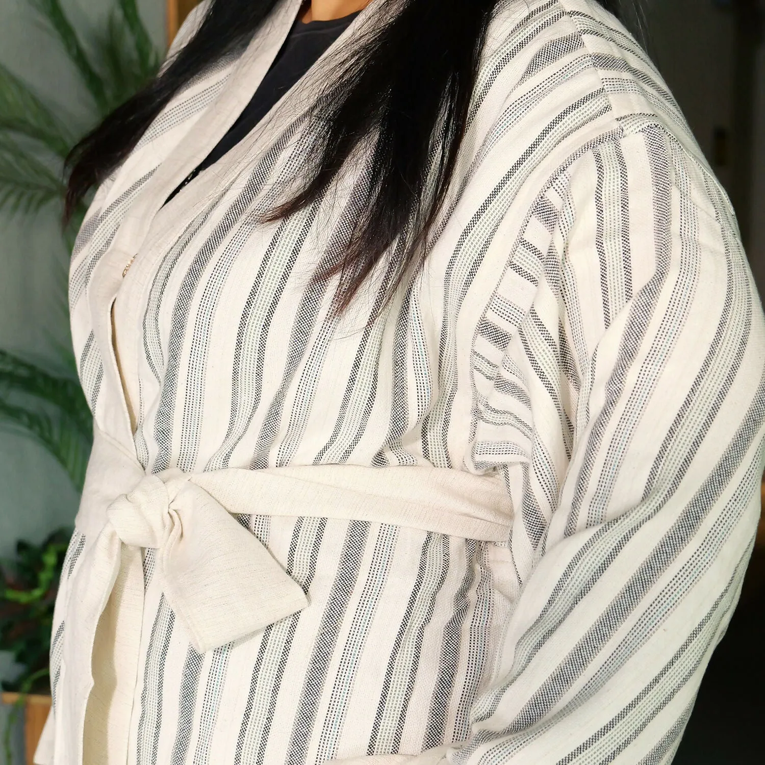 Linen-Cotton Blend Kimono Jacket - Striped Design sold by wboxgo product image thumbnail 5