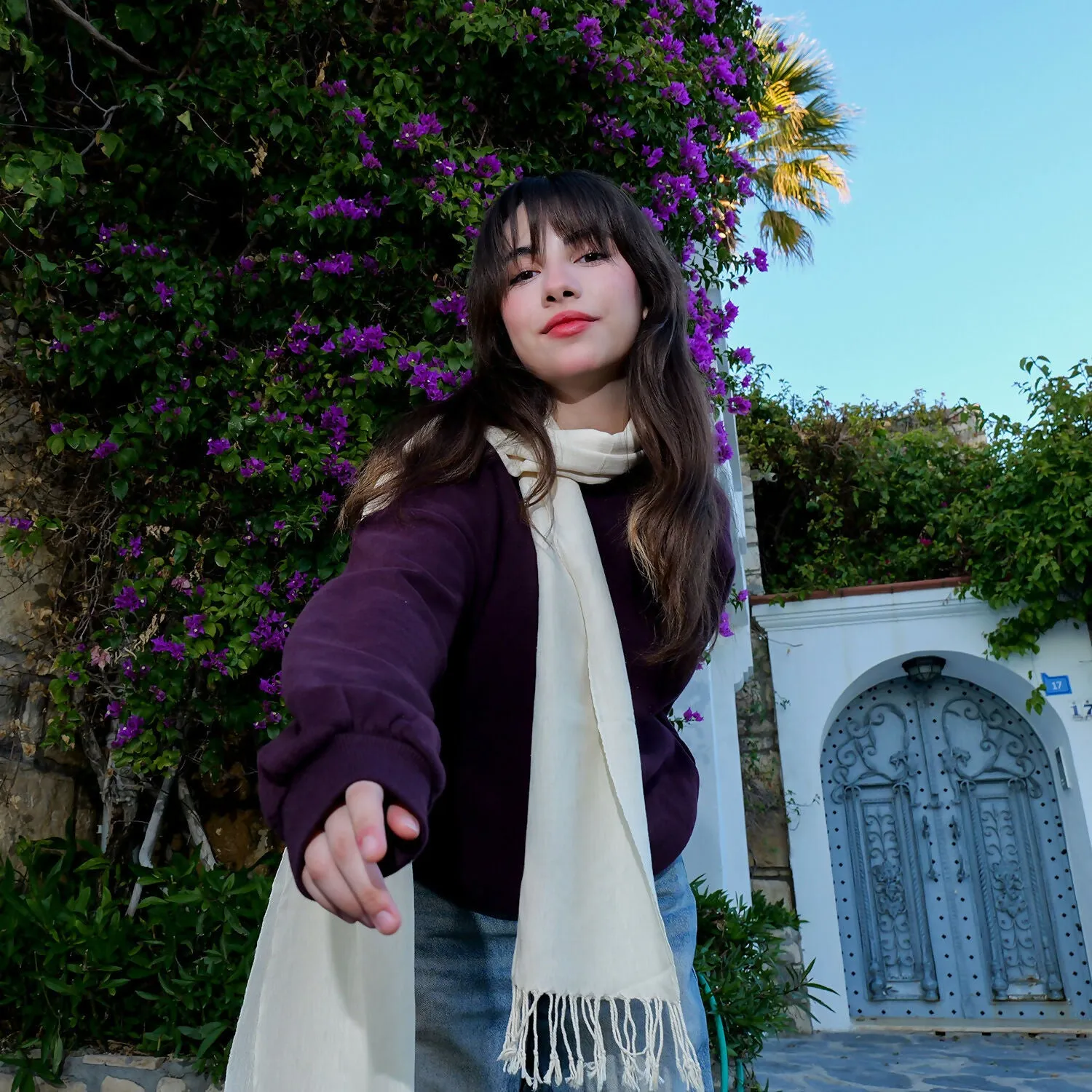 Handwoven Golden Silk Scarf with Delicate Fringe sold by wboxgo product image thumbnail 4