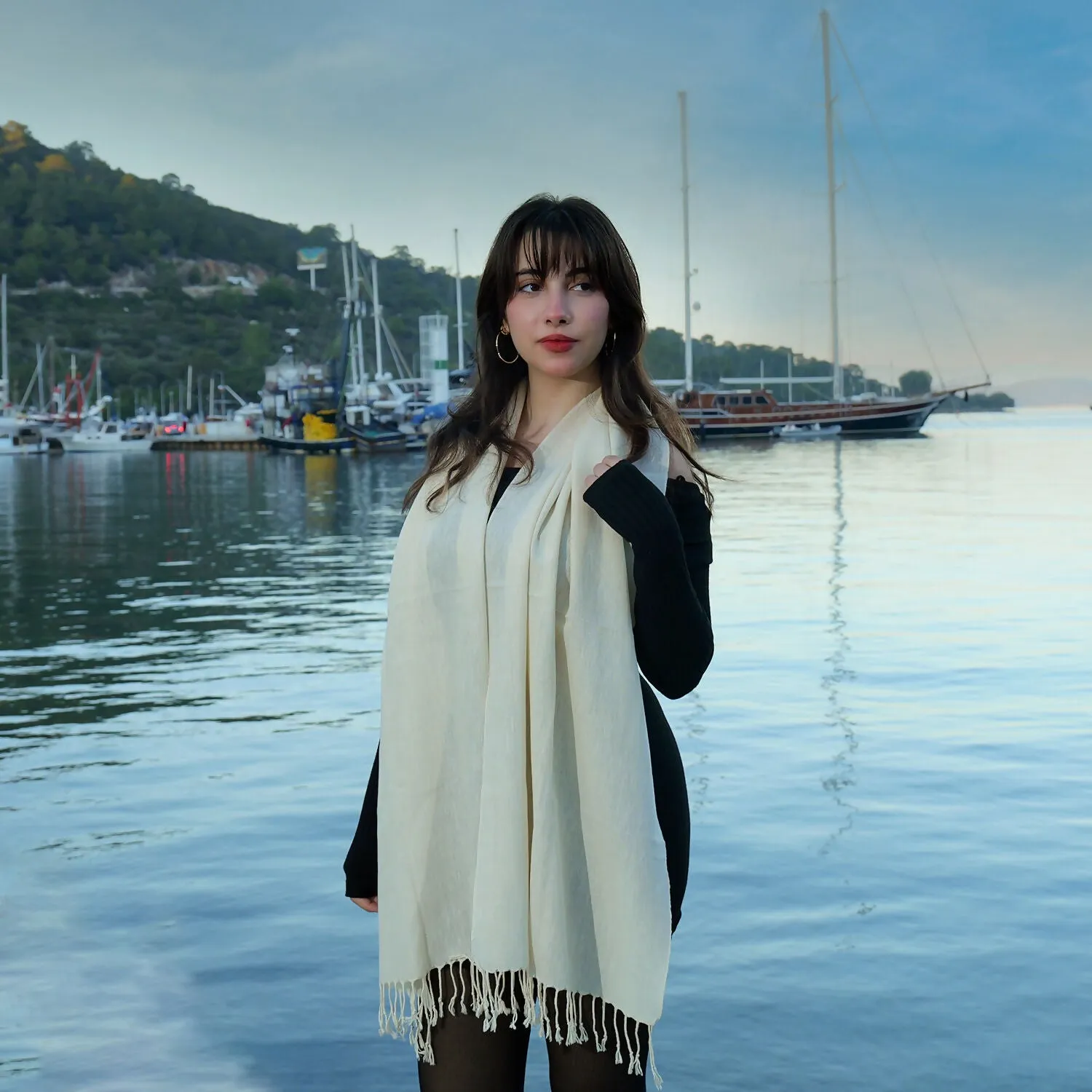 Handwoven Golden Silk Scarf with Delicate Fringe sold by wboxgo product image thumbnail 2