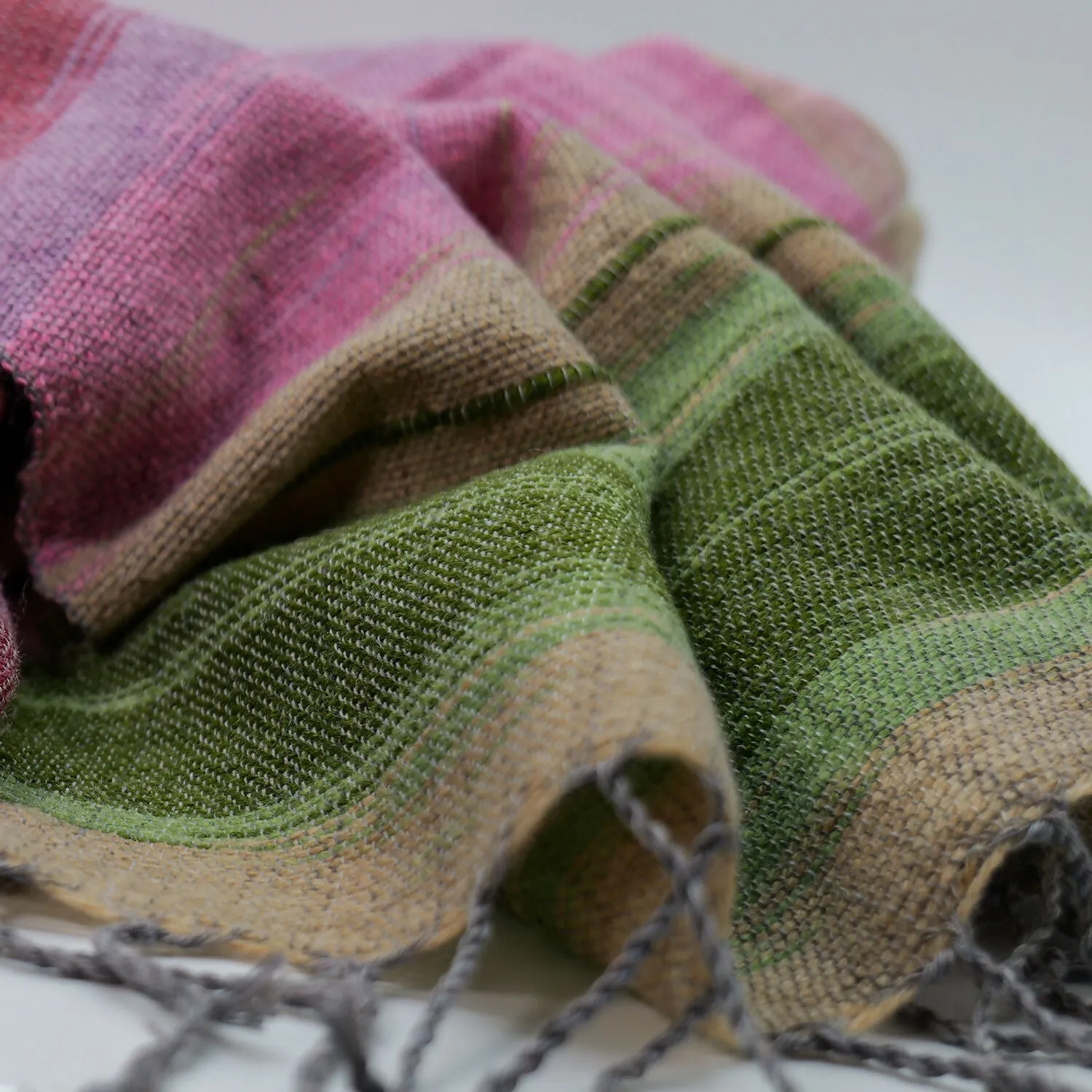 Handwoven Cotton-Wool Blend Scarf - Pink and Green Plaid sold by wboxgo product image thumbnail 3