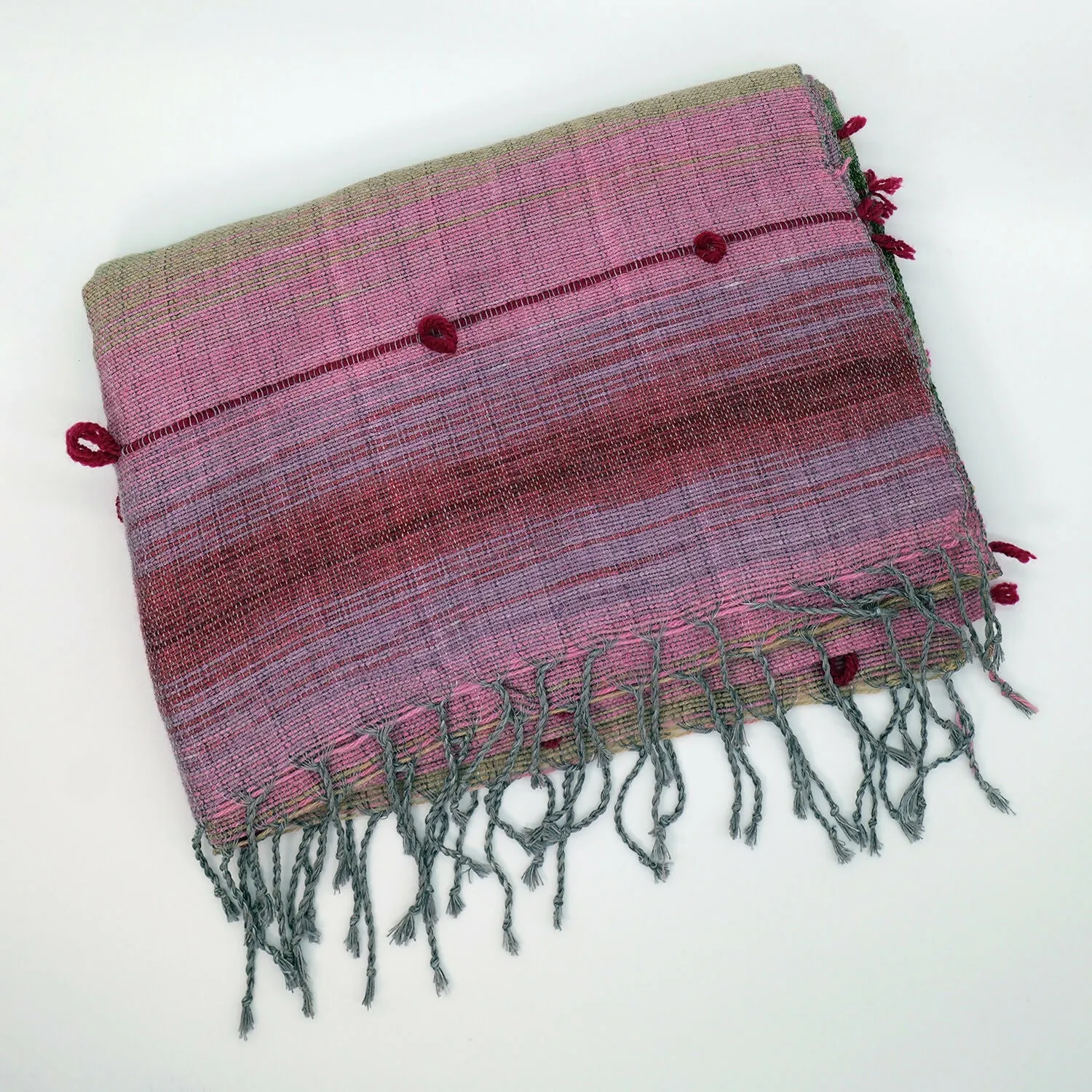 Handwoven Cotton-Wool Blend Scarf - Pink and Green Plaid sold by wboxgo product image thumbnail 5