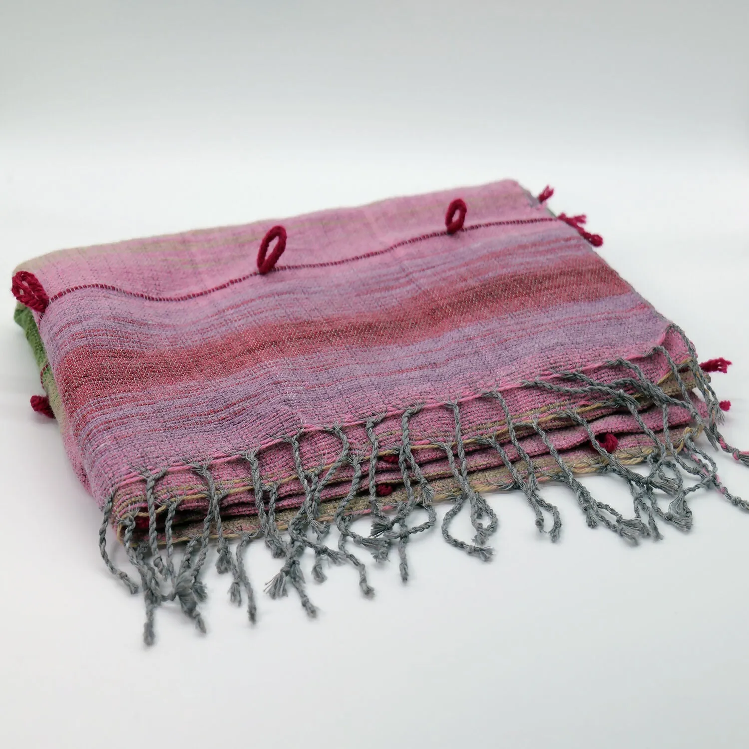 Handwoven Cotton-Wool Blend Scarf - Pink and Green Plaid sold by wboxgo product image thumbnail 3