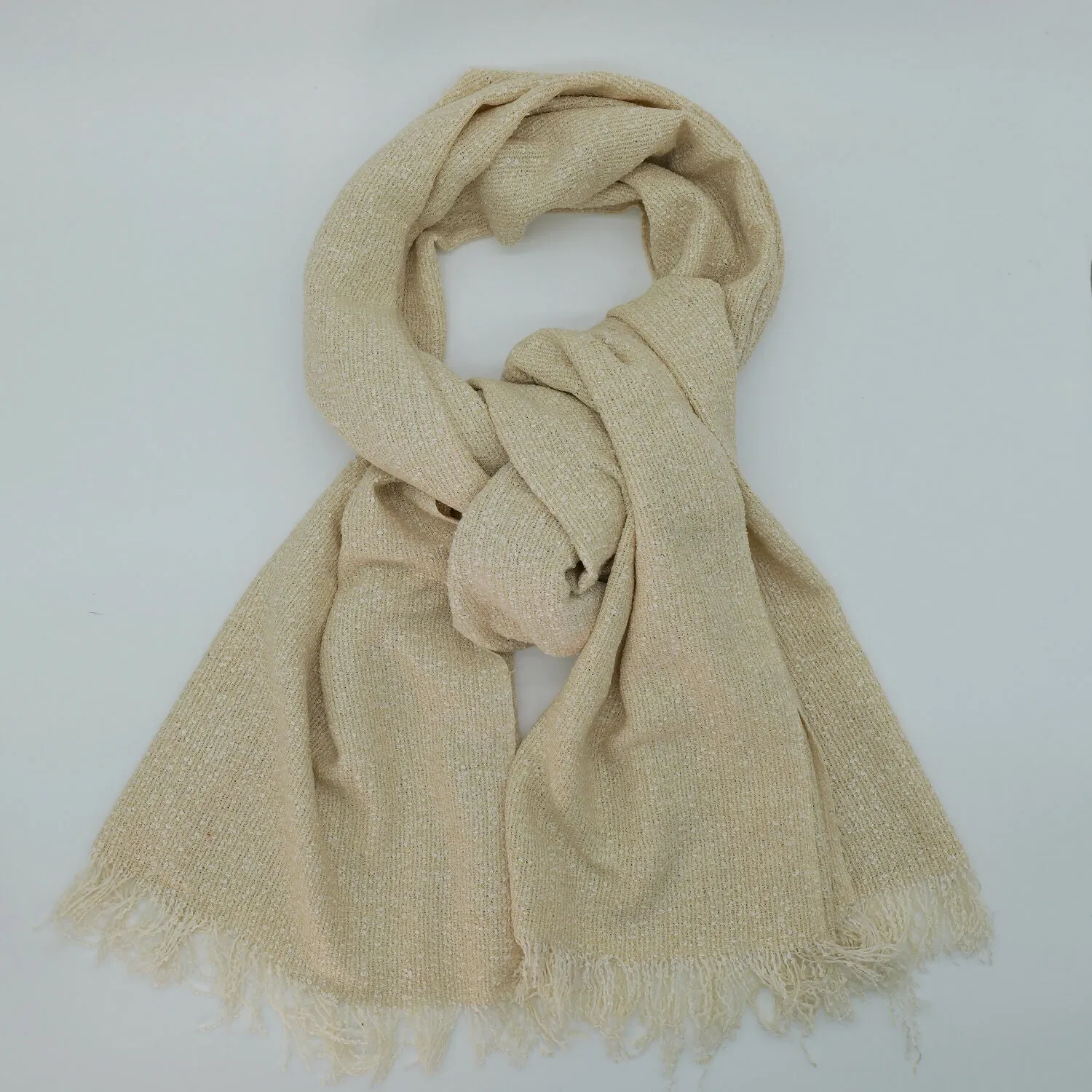 Golden Beige Handwoven Silk Scarf with Subtle Sparkle sold by wboxgo