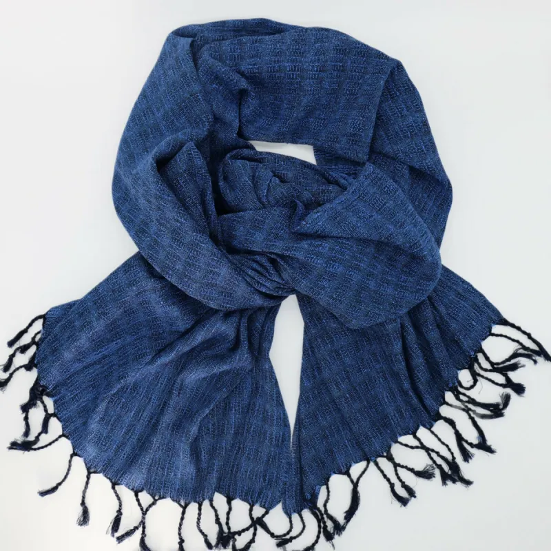 Handwoven Indigo Silk Scarf with Elegant Fringe sold by wboxgo