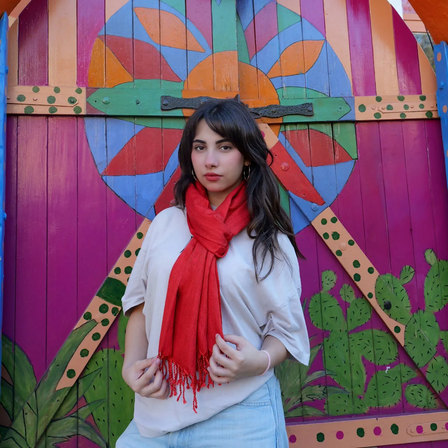 Luxurious Red Silkworm Silk Scarf – Elegance Redefined sold by wboxgo product image thumbnail 2