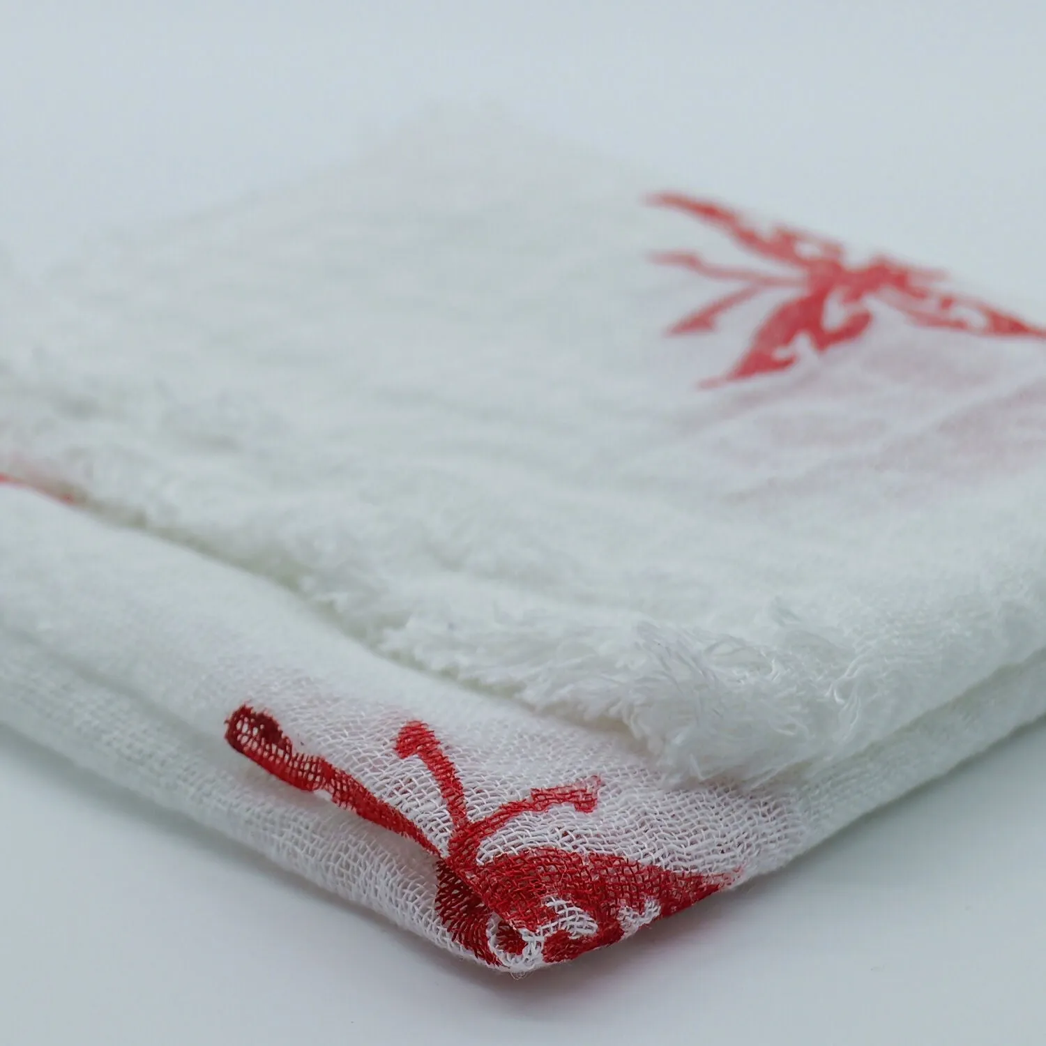 Handwoven 100% Cotton Scarf - White with Red Butterfly Motifs sold by wboxgo product image thumbnail 5