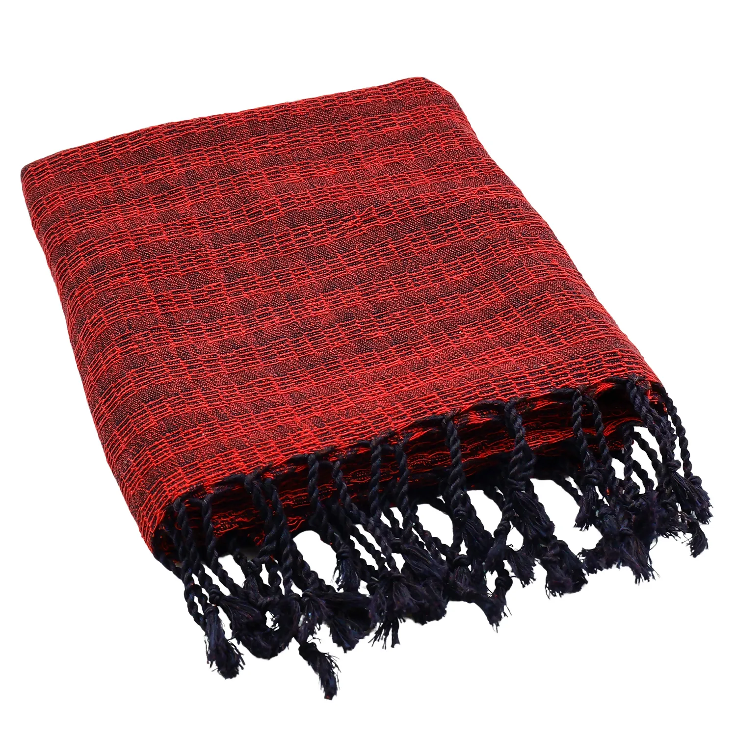 Handwoven Red and Black Silk Shawl with Fringe - Made from Silkworms sold by wboxgo
