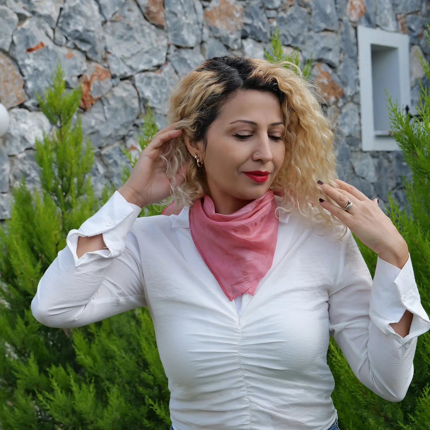 Handcrafted Pink Silk Scarf with Swirl Design - Made from Silkworms sold by wboxgo product image thumbnail 3