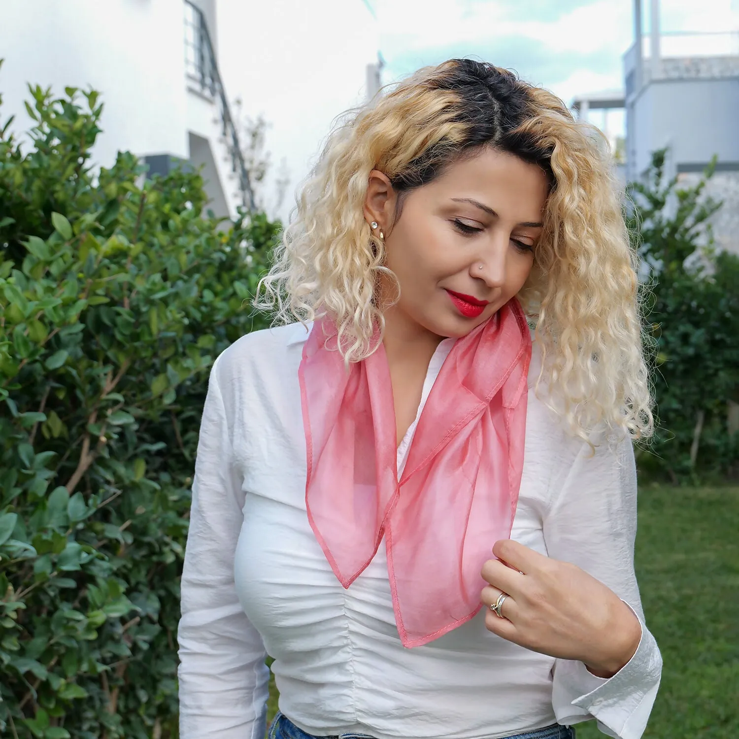 Handcrafted Pink Silk Scarf with Swirl Design - Made from Silkworms sold by wboxgo product image thumbnail 2