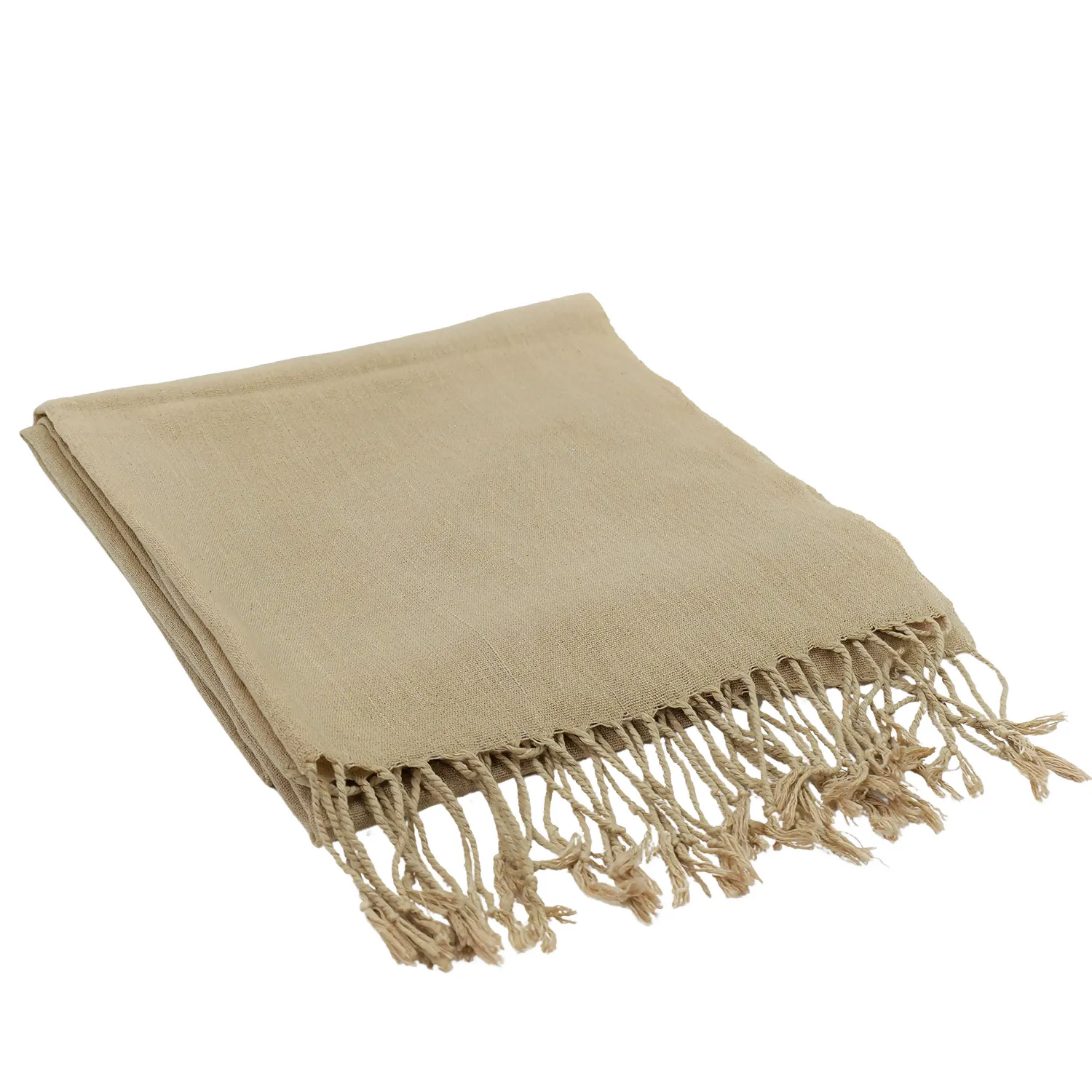 Handwoven Beige Silk Shawl with Fringe - Made from Silkworms sold by wboxgo
