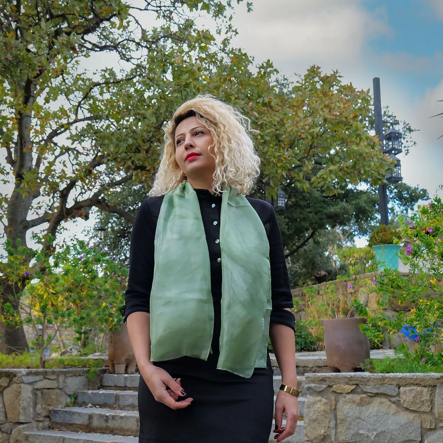 Handcrafted Green Silk Scarf - Made from Silkworms sold by wboxgo product image thumbnail 2