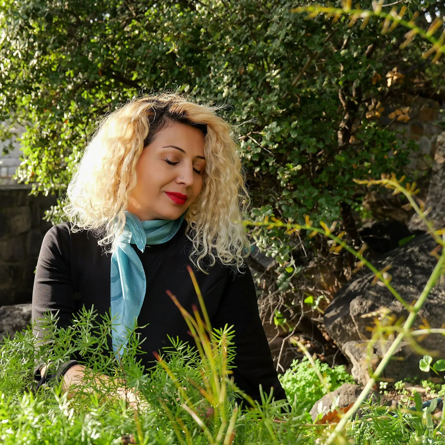 Handcrafted Blue Silk Scarf - Made from Silkworms sold by wboxgo product image thumbnail 4