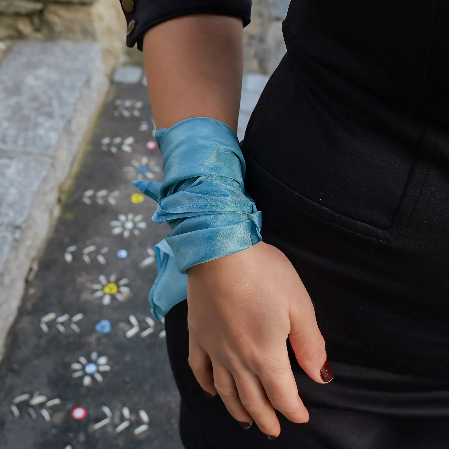 Handcrafted Blue Silk Scarf - Made from Silkworms sold by wboxgo product image thumbnail 5