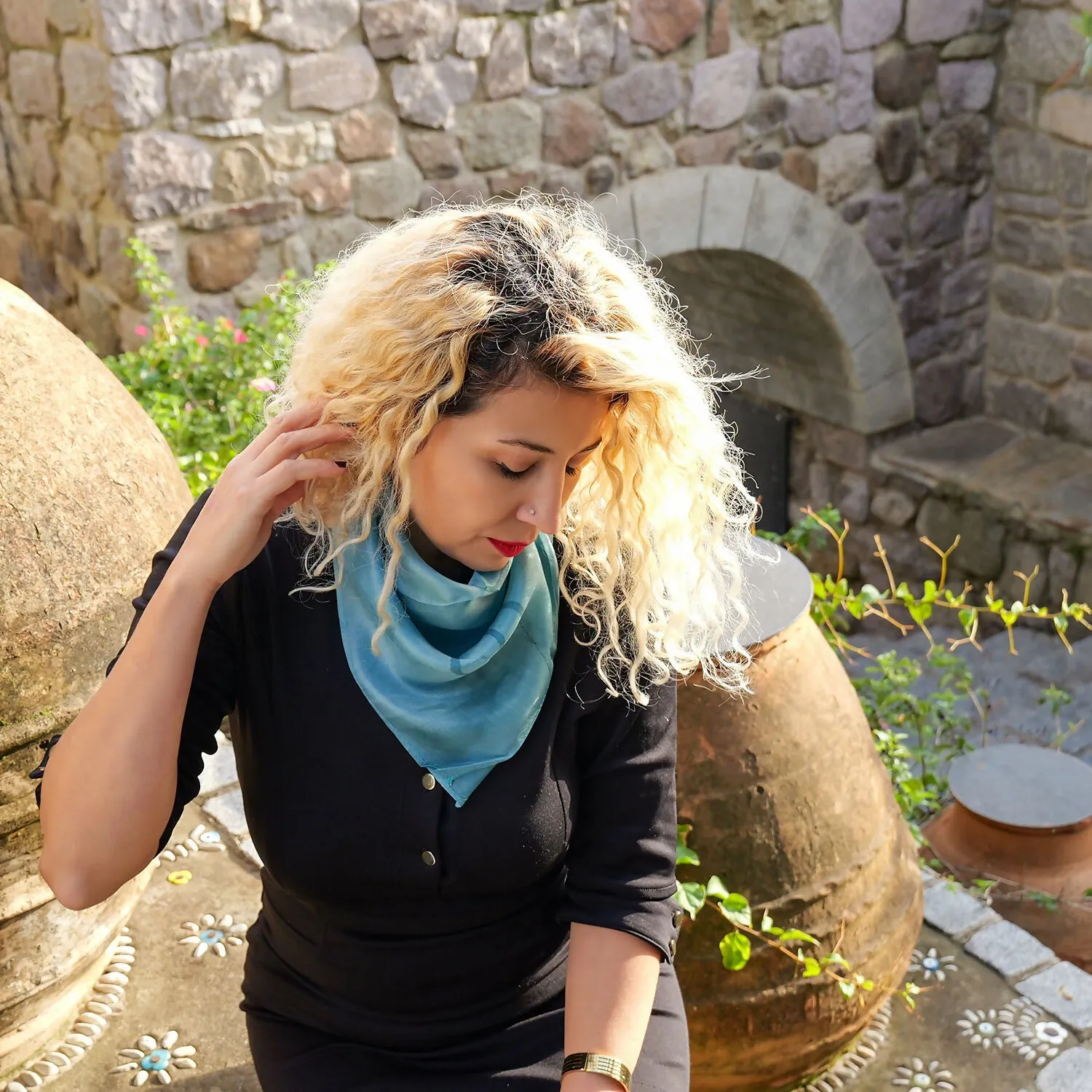 Handcrafted Blue Silk Scarf - Made from Silkworms sold by wboxgo product image thumbnail 2