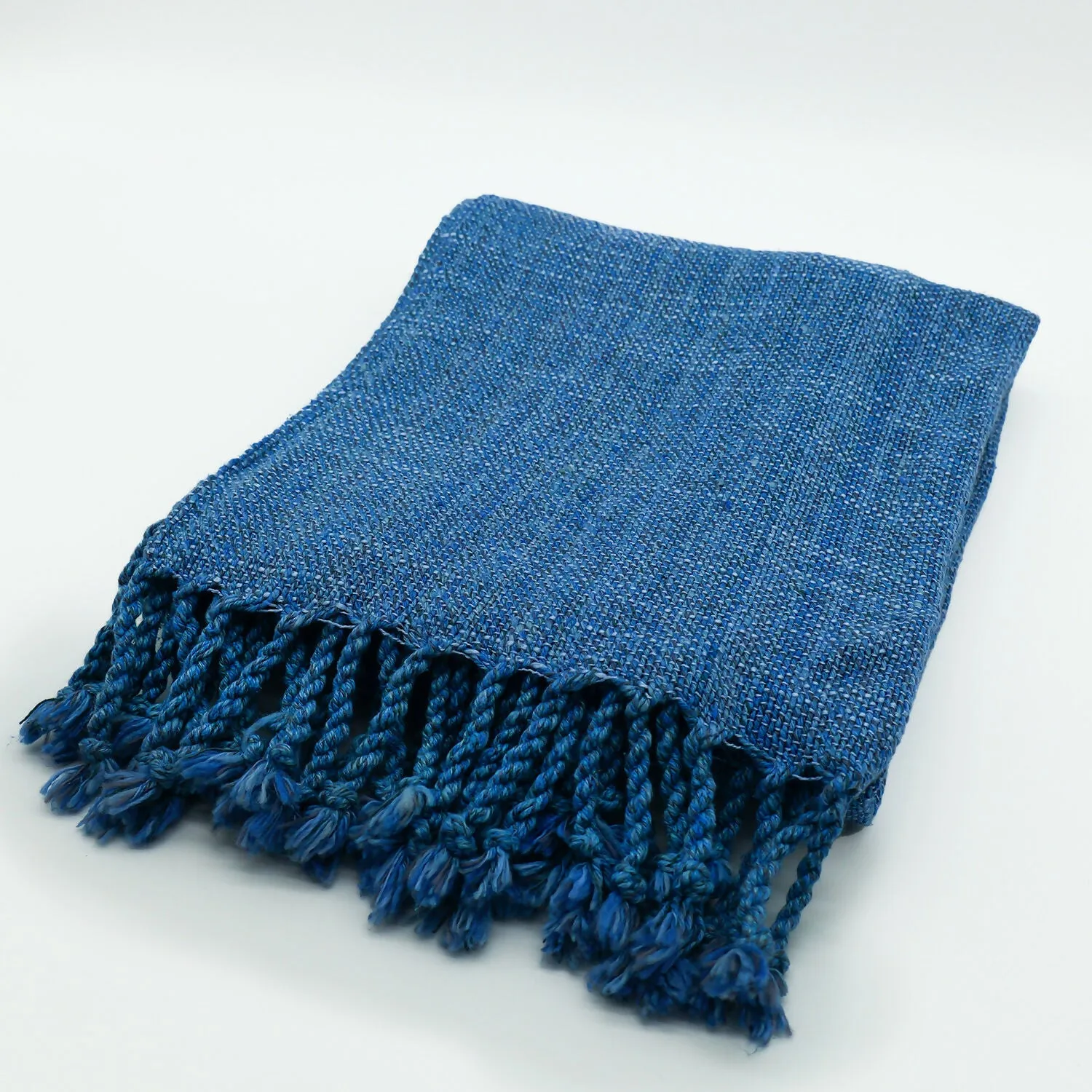 Luxury Handwoven Silk Scarf – Deep Ocean Blue sold by wboxgo