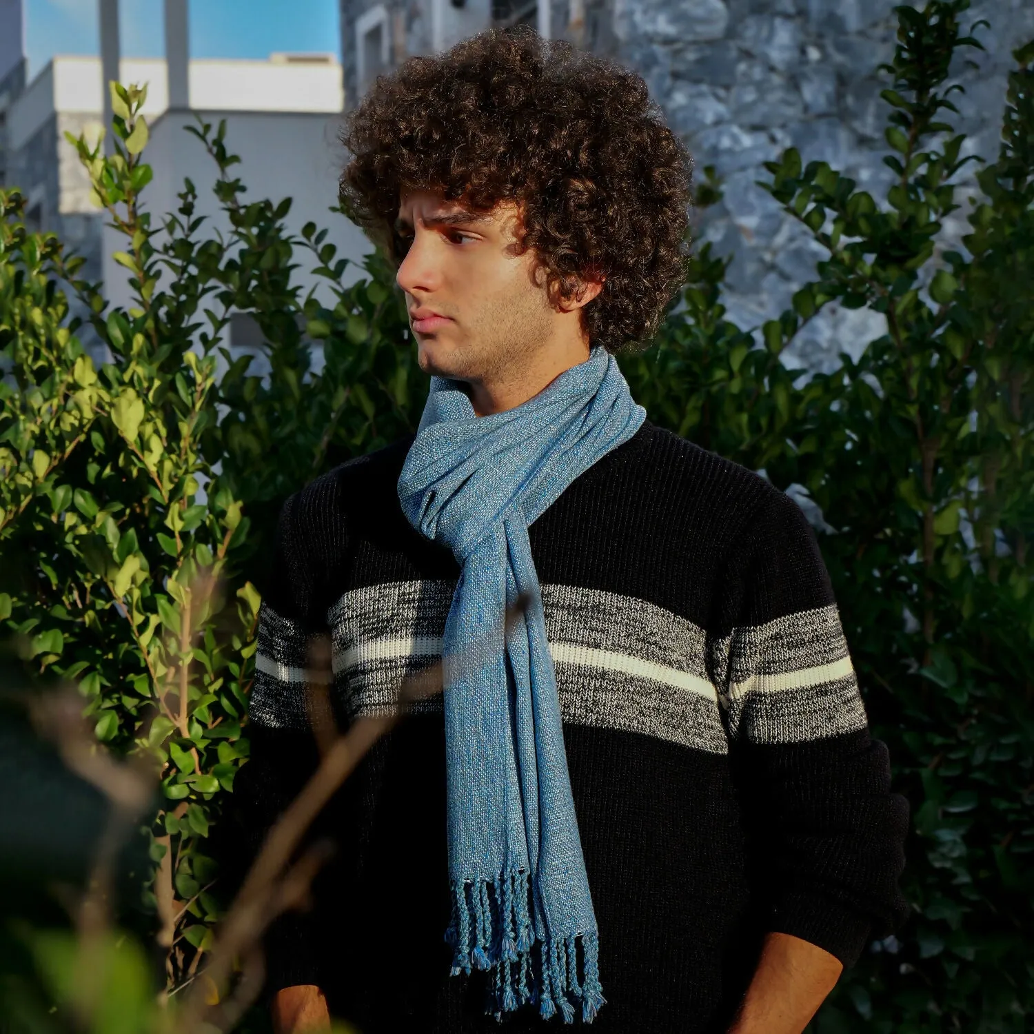 Luxury Handwoven Silk Scarf – Deep Ocean Blue sold by wboxgo product image thumbnail 5