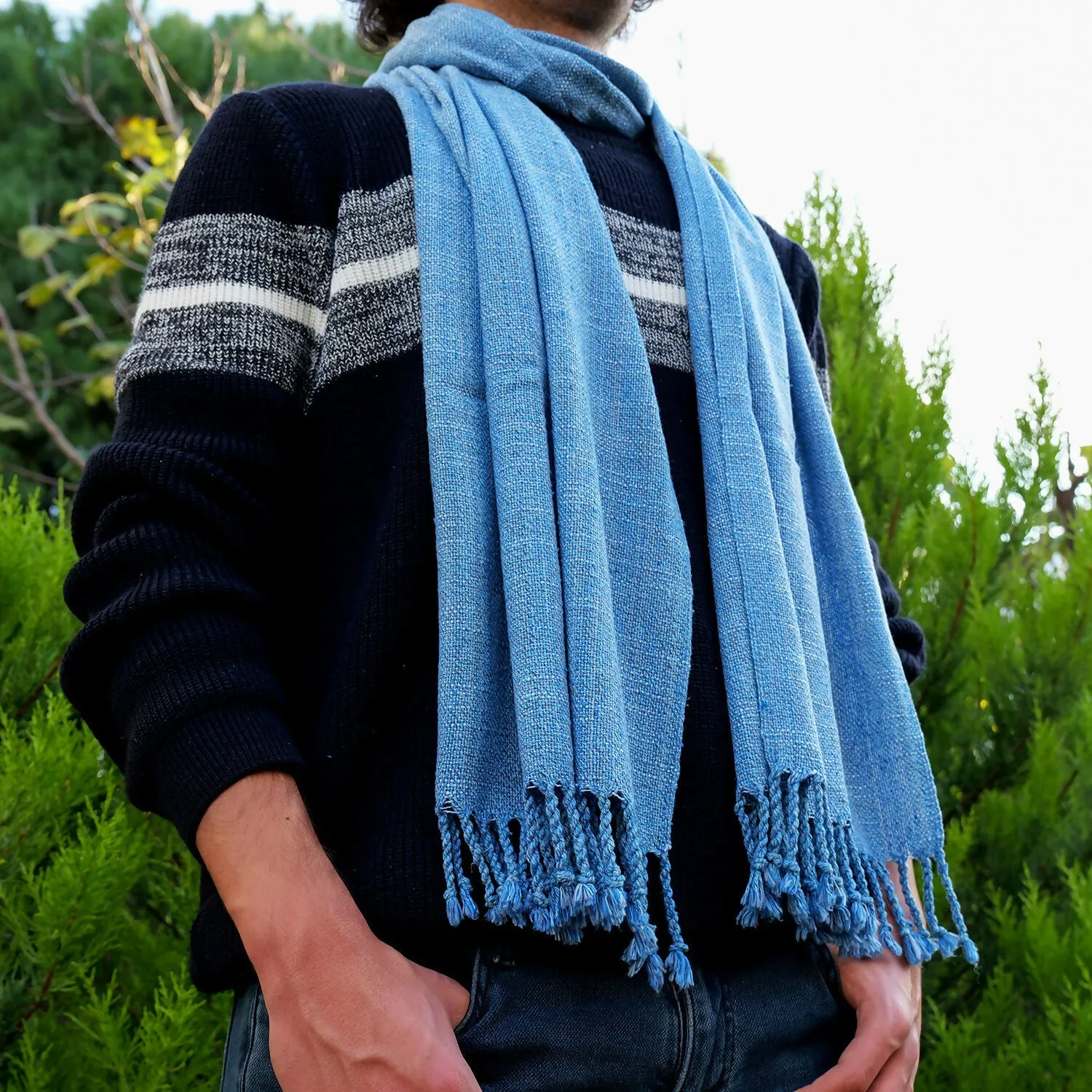 Luxury Handwoven Silk Scarf – Deep Ocean Blue sold by wboxgo product image thumbnail 4