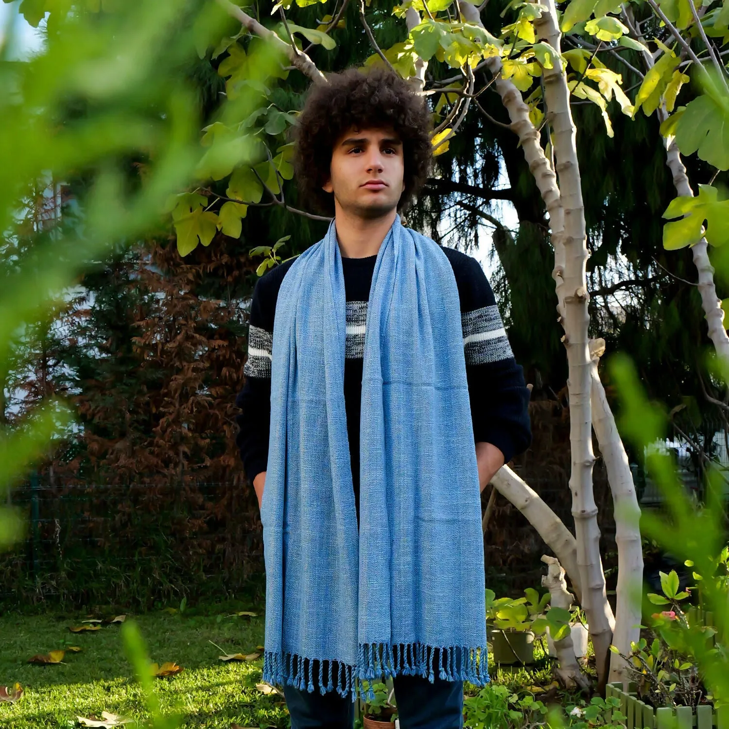 Luxury Handwoven Silk Scarf – Deep Ocean Blue sold by wboxgo product image thumbnail 3