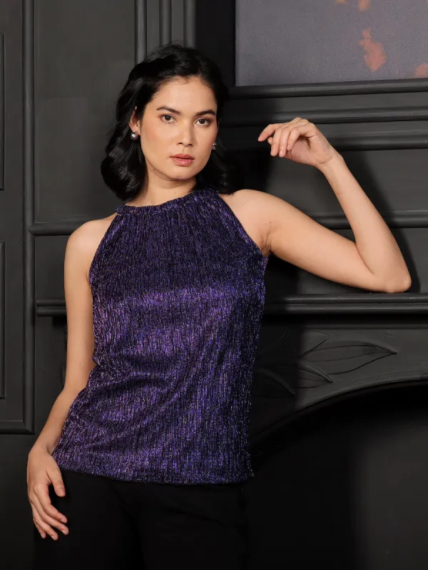 Michelle Plisse Halter Neck Top - Purple sold by Salt Attire