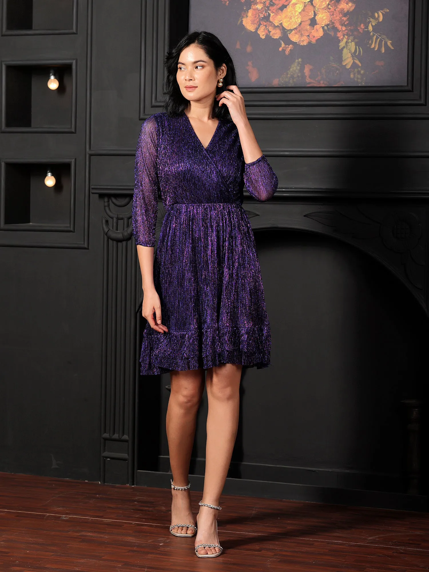Joanna Elasticated Ruffle Dress - Purple sold by Salt Attire