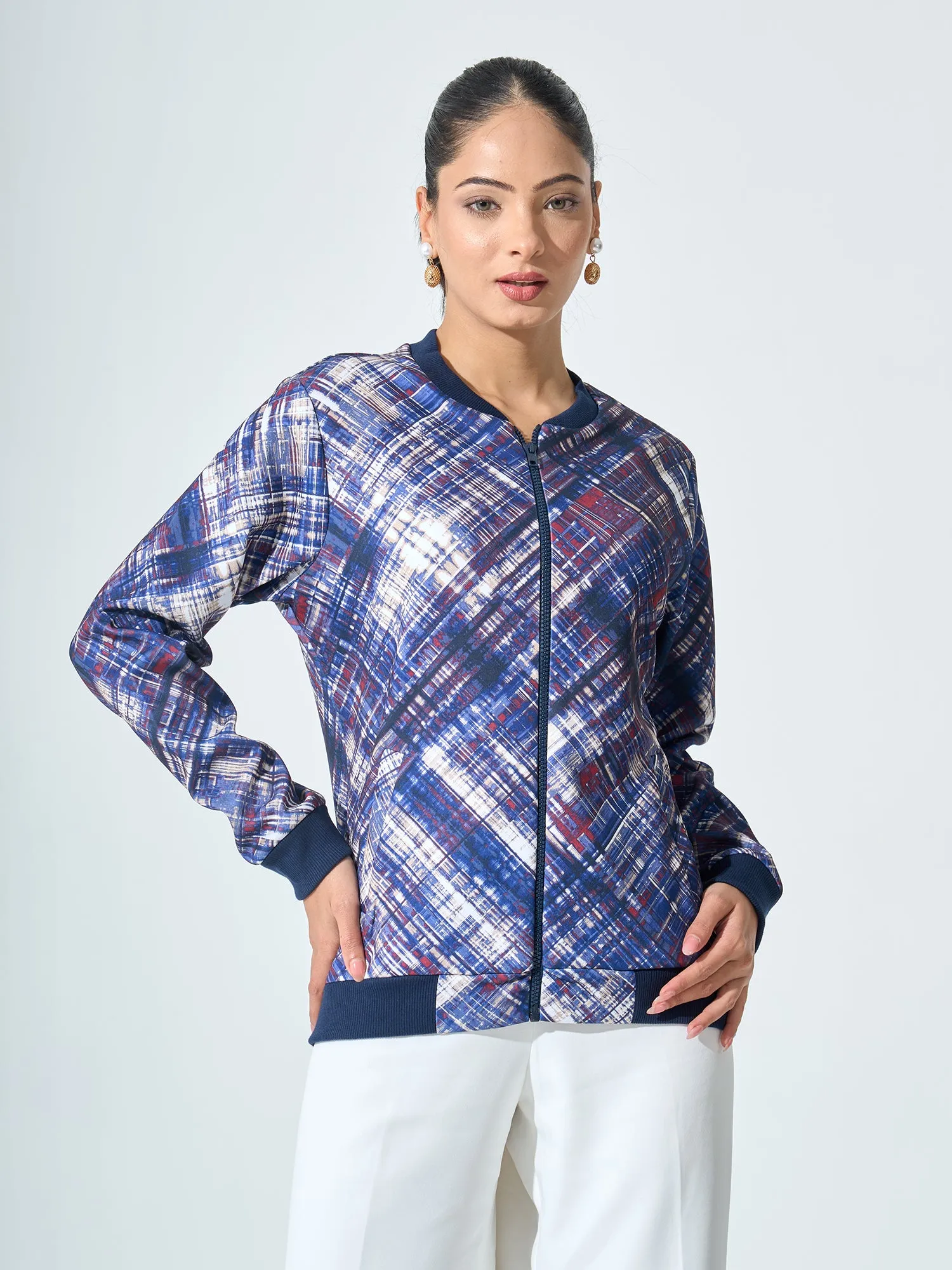 Gio-Navy Geometric Bomber Jacket - Multicolor sold by Salt Attire product image thumbnail 3