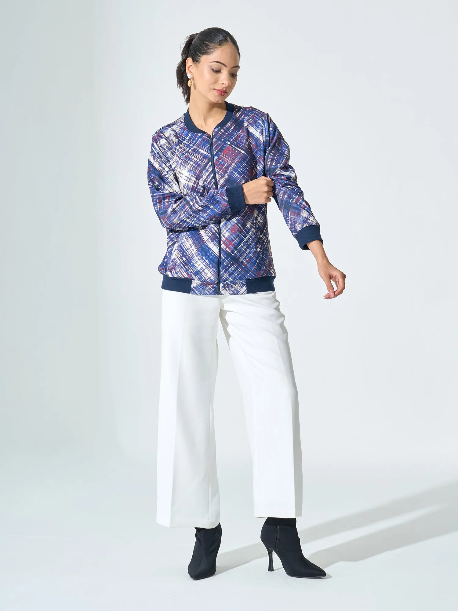 Gio-Navy Geometric Bomber Jacket - Multicolor sold by Salt Attire product image thumbnail 4