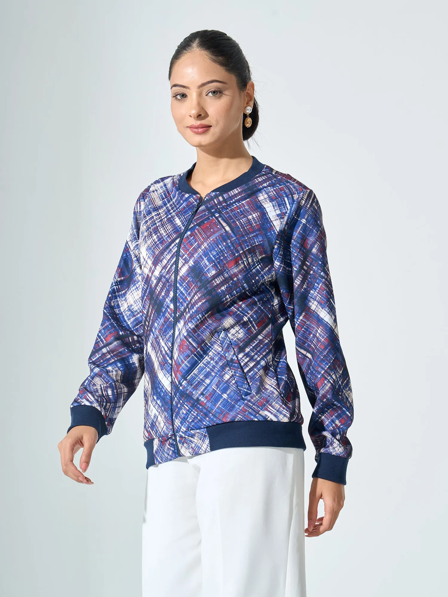 Gio-Navy Geometric Bomber Jacket - Multicolor sold by Salt Attire product image thumbnail 5