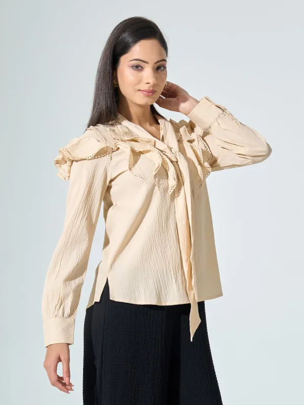 Folly Ruffled Top - Beige sold by Salt Attire
