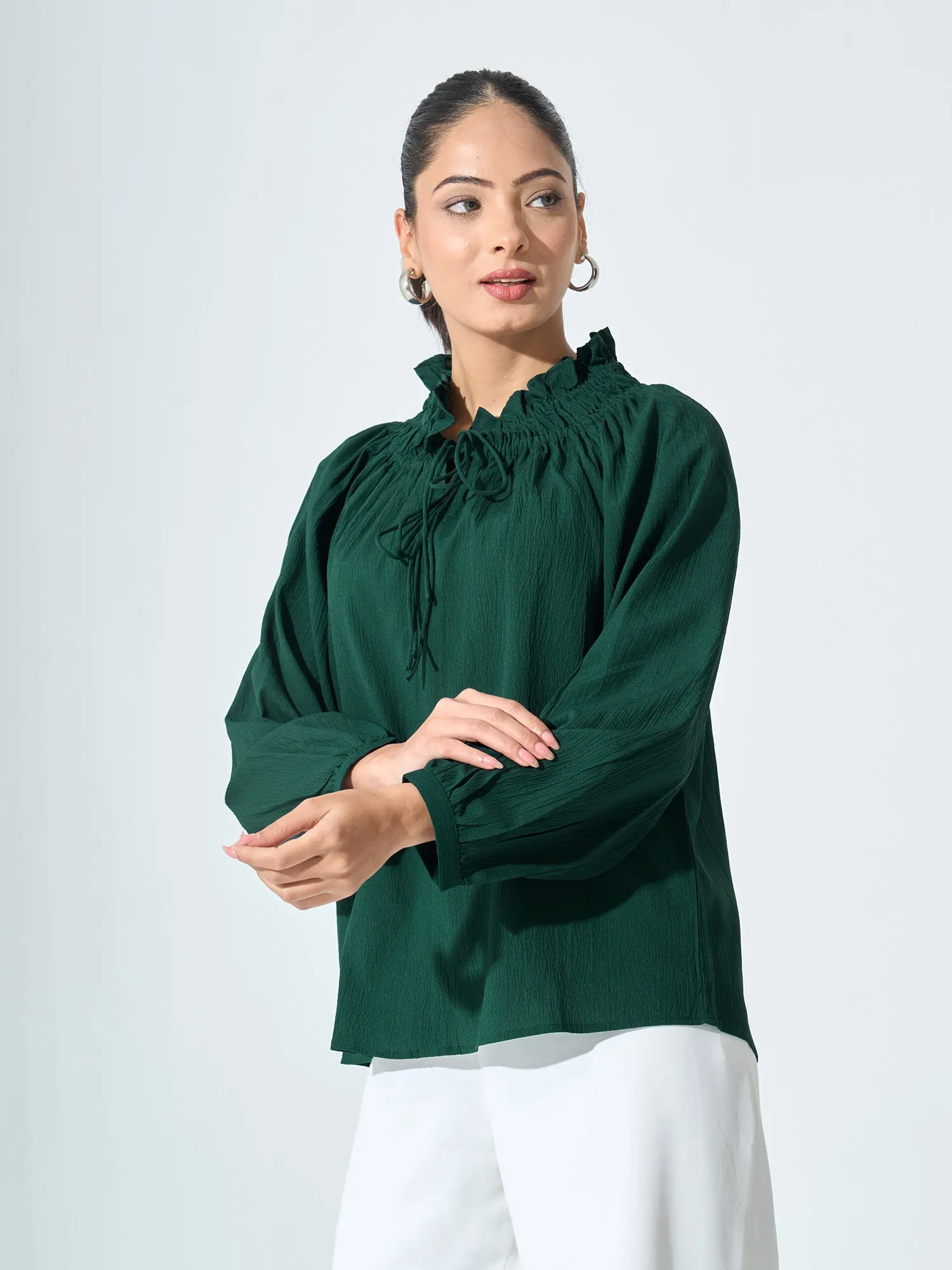 Mossy Smocked Neckline Top - Dark Green sold by Salt Attire product image thumbnail 4