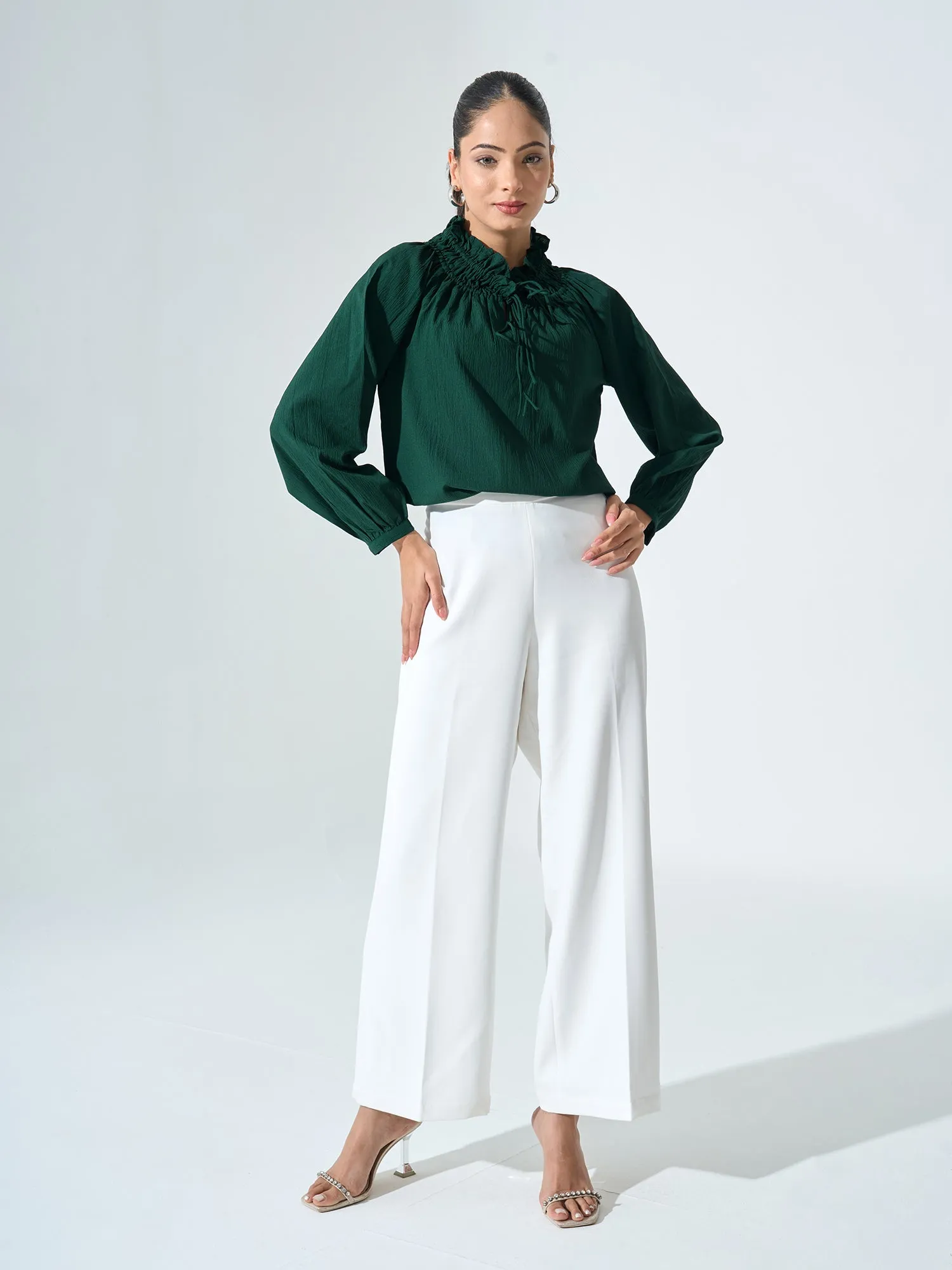 Mossy Smocked Neckline Top - Dark Green sold by Salt Attire product image thumbnail 5