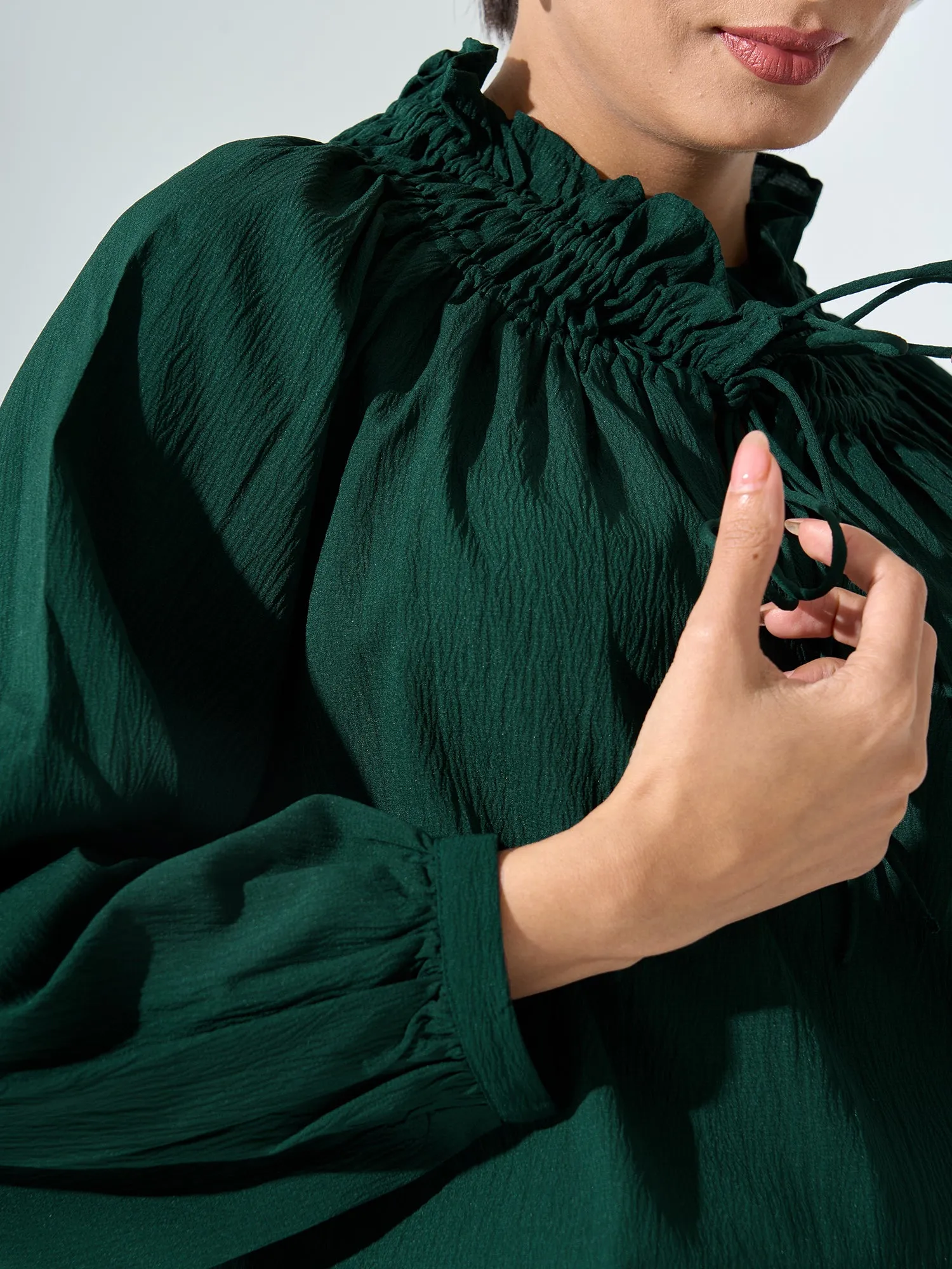 Mossy Smocked Neckline Top - Dark Green sold by Salt Attire product image thumbnail 2