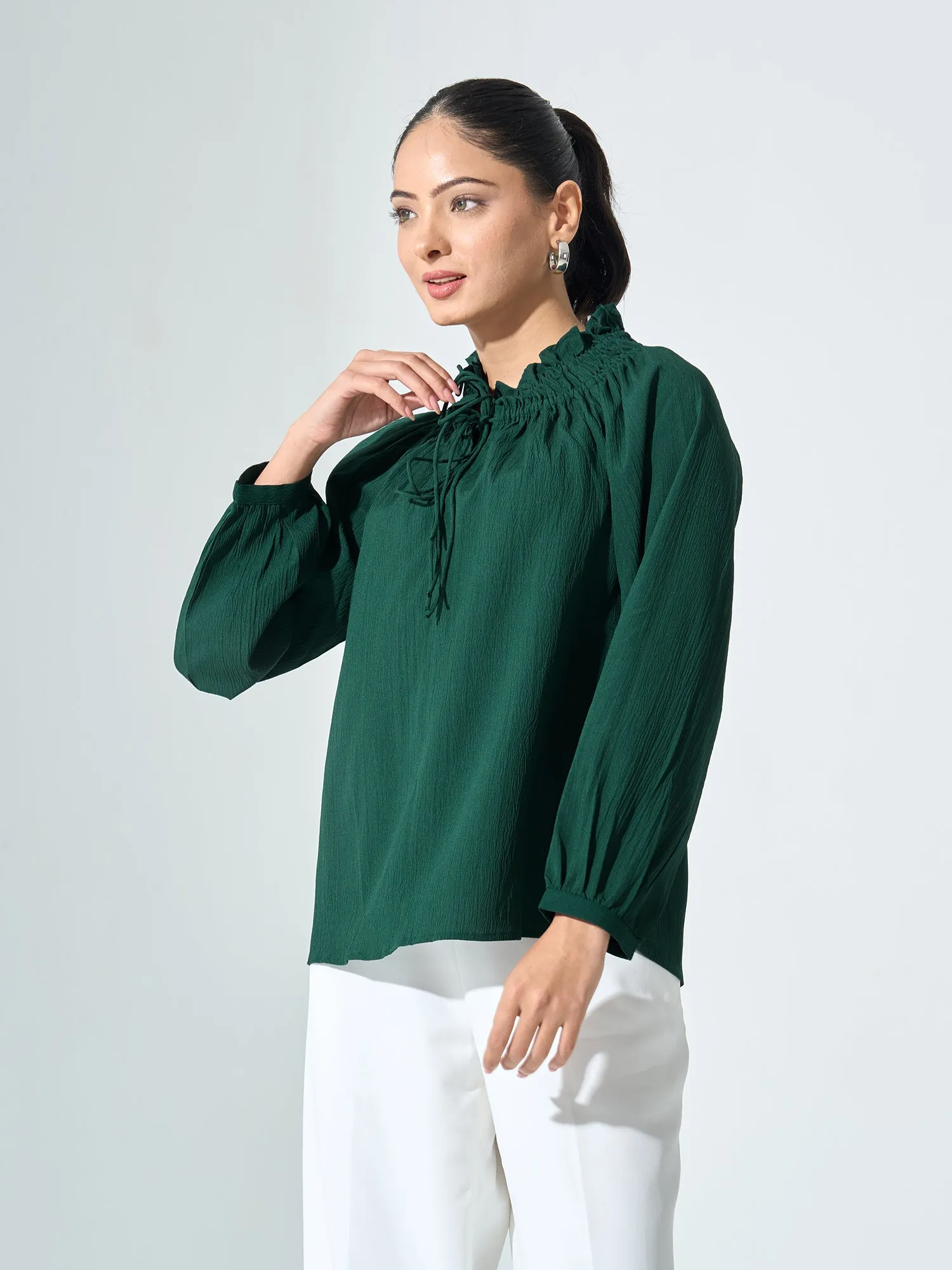 Mossy Smocked Neckline Top - Dark Green sold by Salt Attire product image thumbnail 3