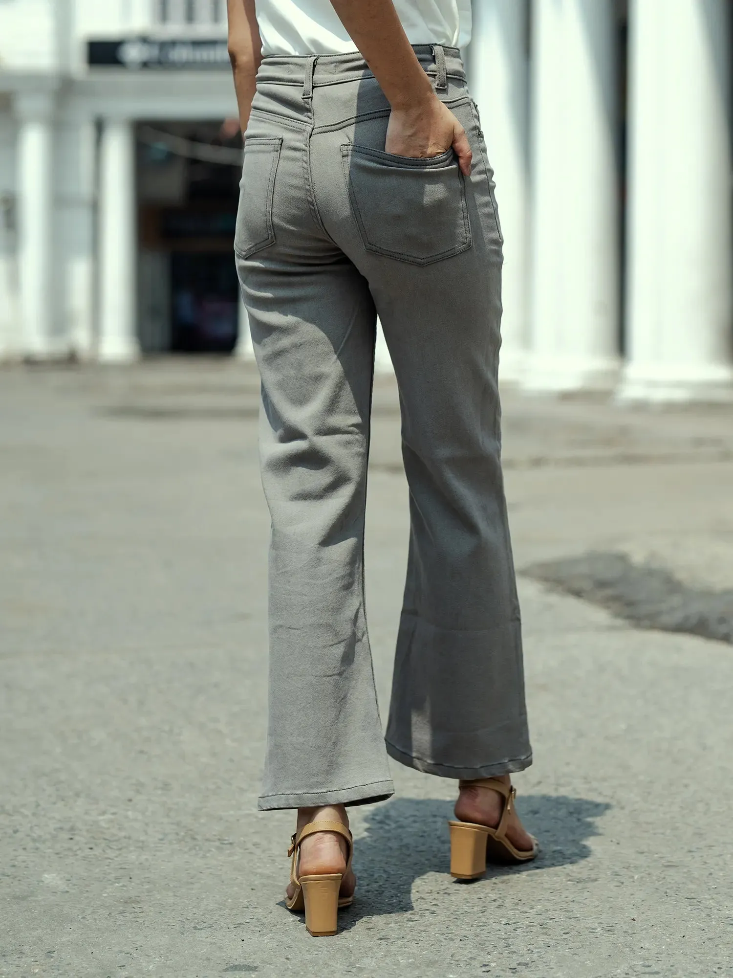 Taylor Mid Rise Flared Jeans - Light Grey sold by Salt Attire product image thumbnail 5