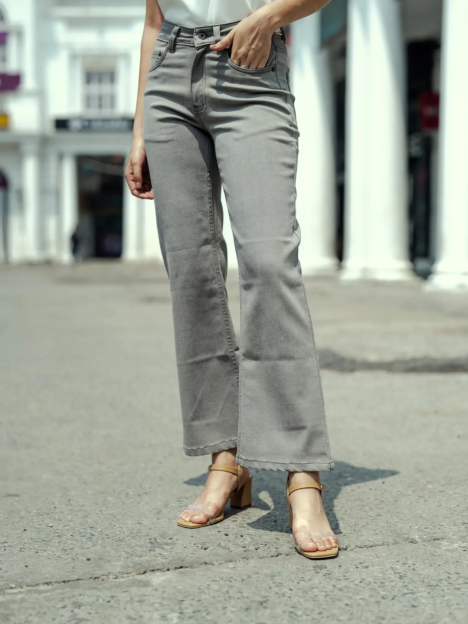 Taylor Mid Rise Flared Jeans - Light Grey sold by Salt Attire product image thumbnail 4