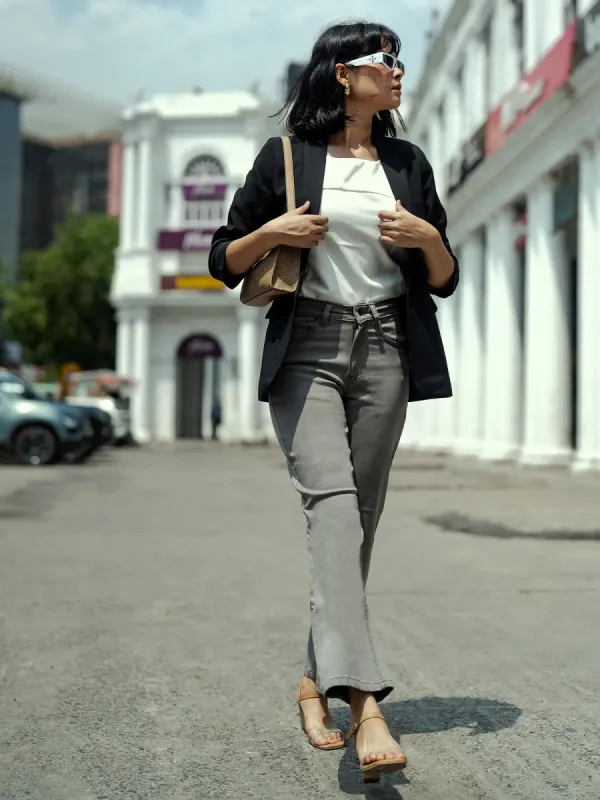 Taylor Mid Rise Flared Jeans - Light Grey sold by Salt Attire