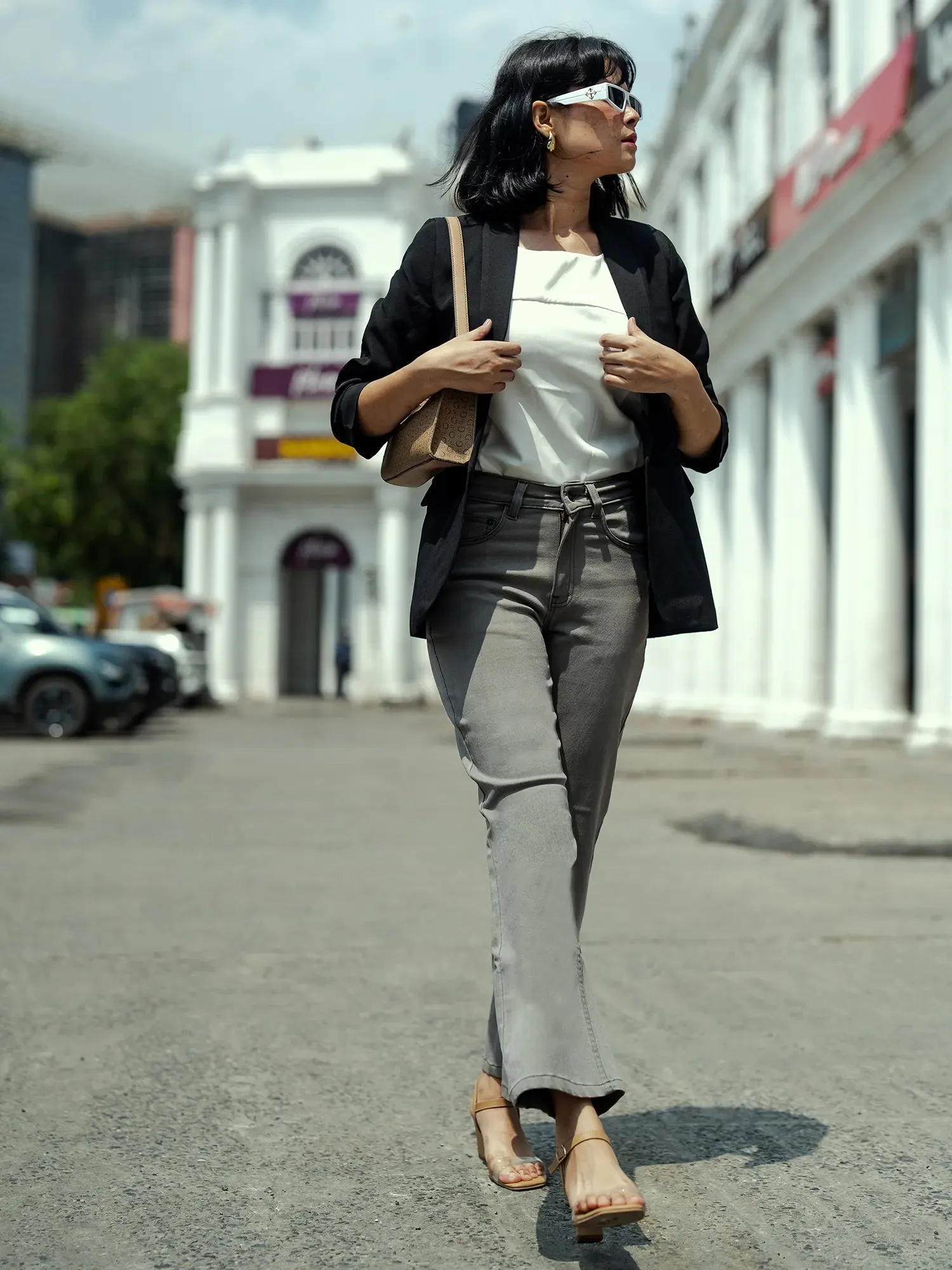 Taylor Mid Rise Flared Jeans - Light Grey sold by Salt Attire