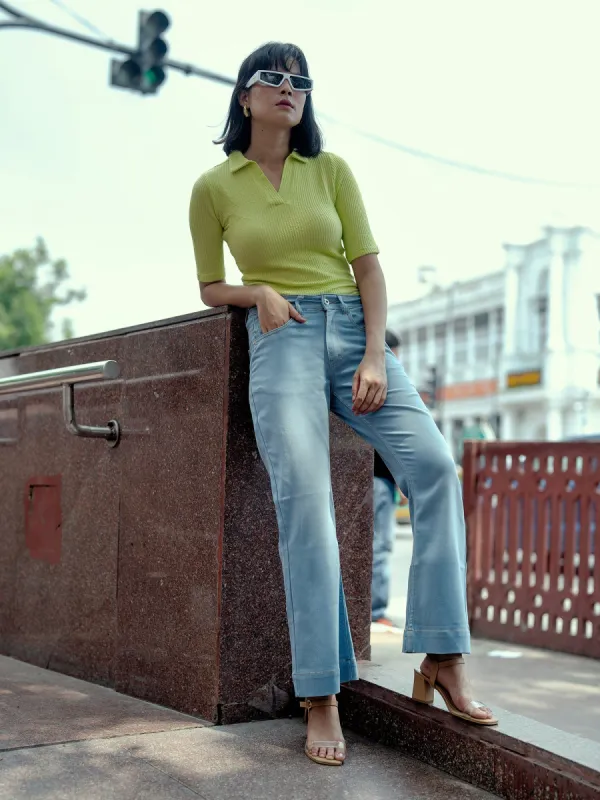 Ariana Mid Rise Flared Jeans - Light Blue sold by Salt Attire