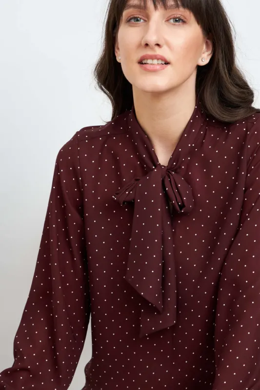 Poca Neck Tie Top - Maroon sold by Salt Attire