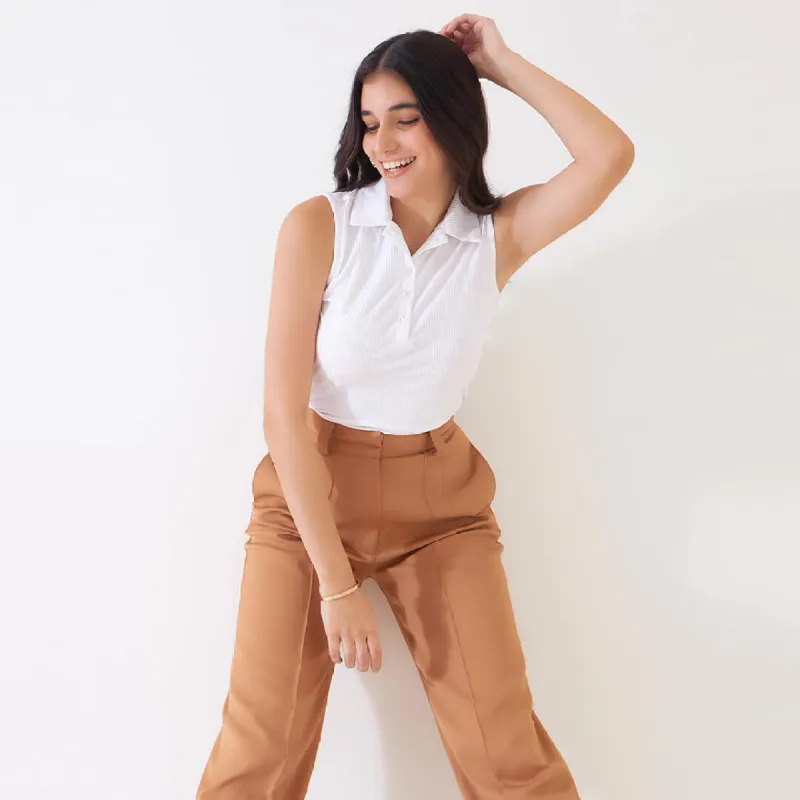 Sylvia Polo Rib Knit Top - Off White sold by Salt Attire