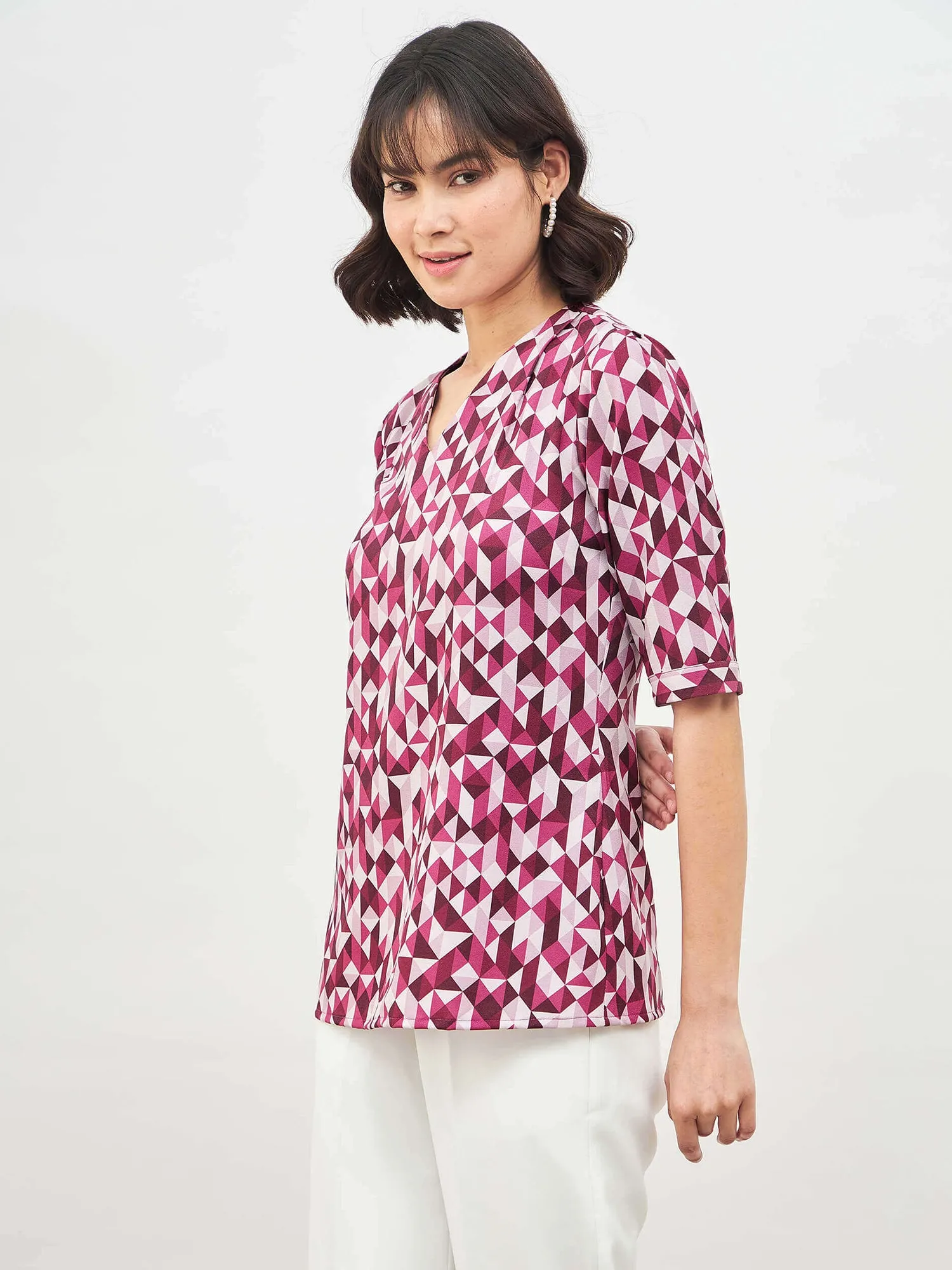Mosaic Plum Geometric V-Neck Top - plum sold by Salt Attire product image thumbnail 4