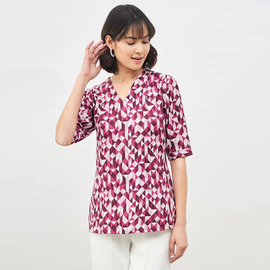 Mosaic Plum Geometric V-Neck Top - plum sold by Salt Attire product image thumbnail 5