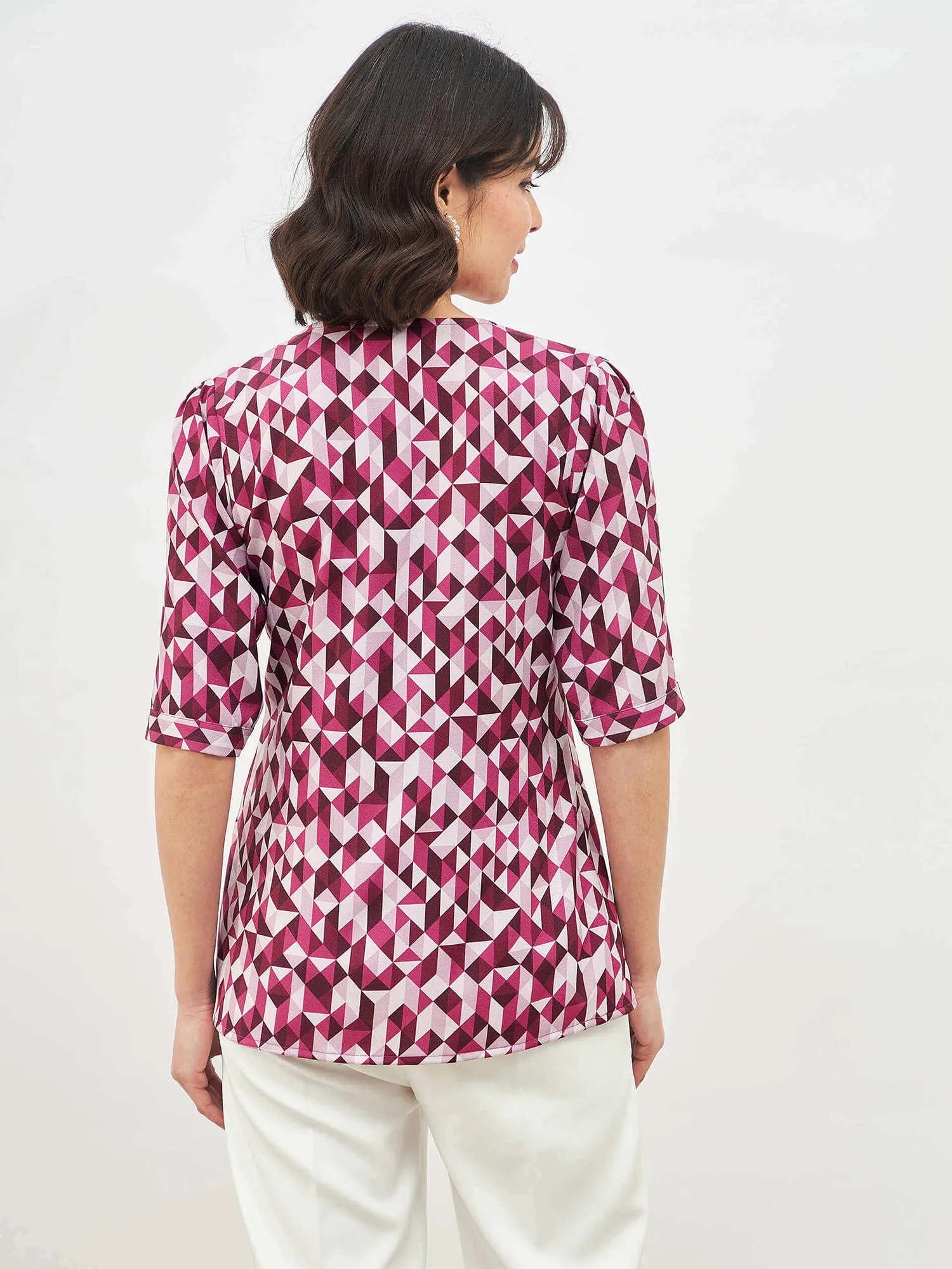 Mosaic Plum Geometric V-Neck Top - plum sold by Salt Attire product image thumbnail 2